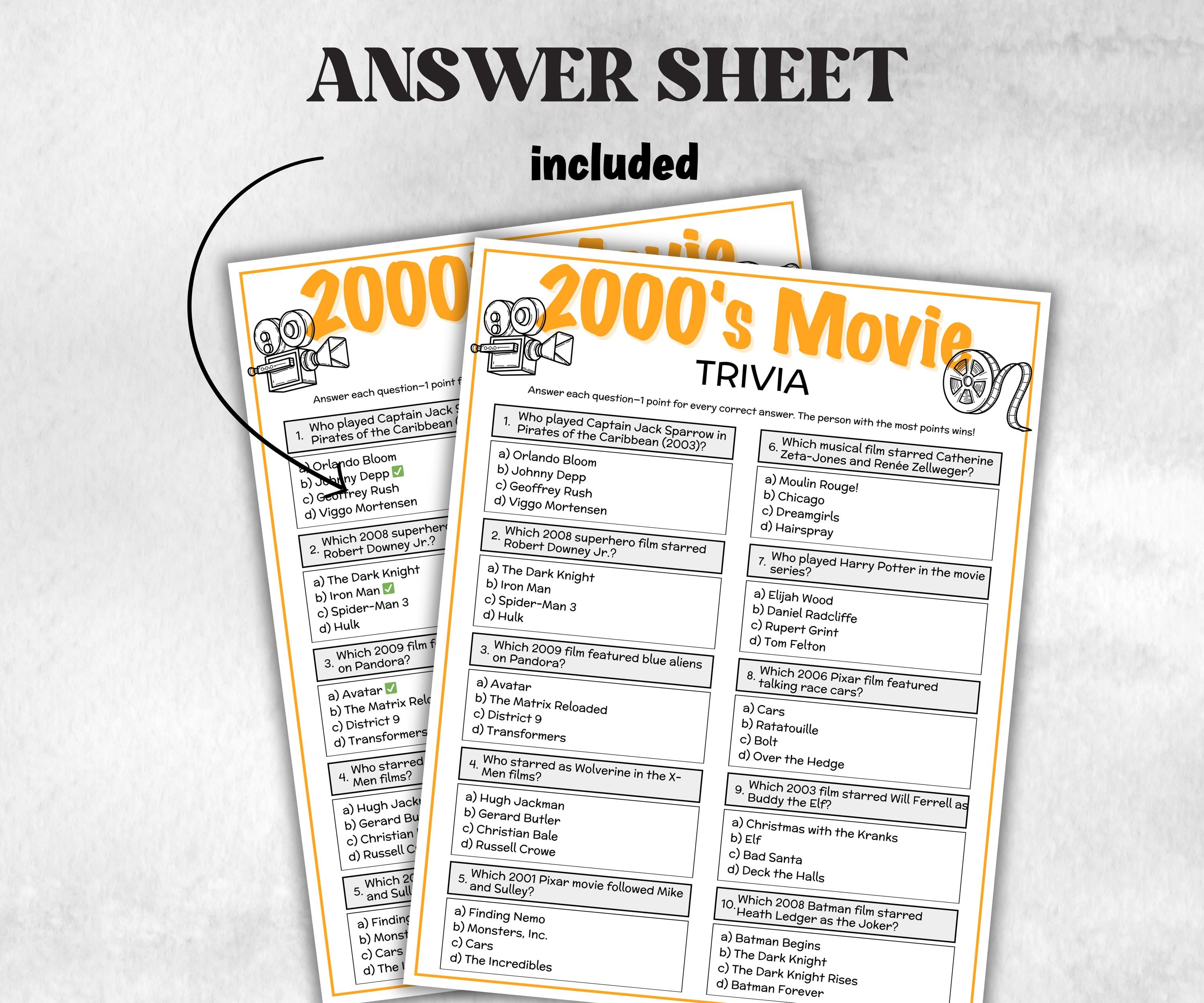 2000s Movie Trivia Game, Decades Movie Quiz, Silver Screen Movie Quote Trivia, 25th Birthday, senior game Night, Movie Award Ceremony Party-Holidays -TheHustlingCatLady-Party Games