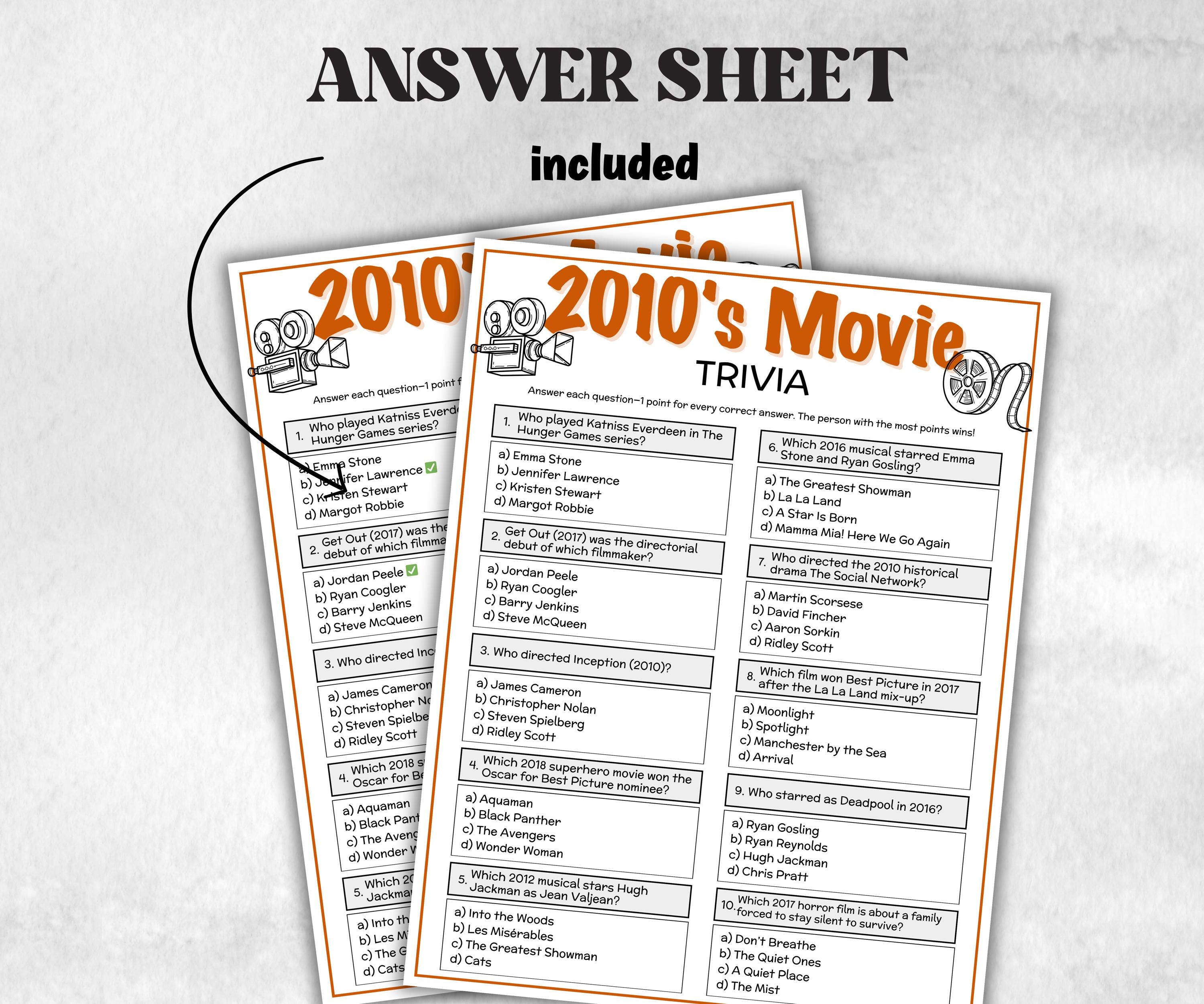 2010s Movie Trivia Game, Decades Movie Quiz, Silver Screen Movie Quote Trivia, Teen Birthday, senior game Night, Movie Award Ceremony Party-Holidays -TheHustlingCatLady-Party Games