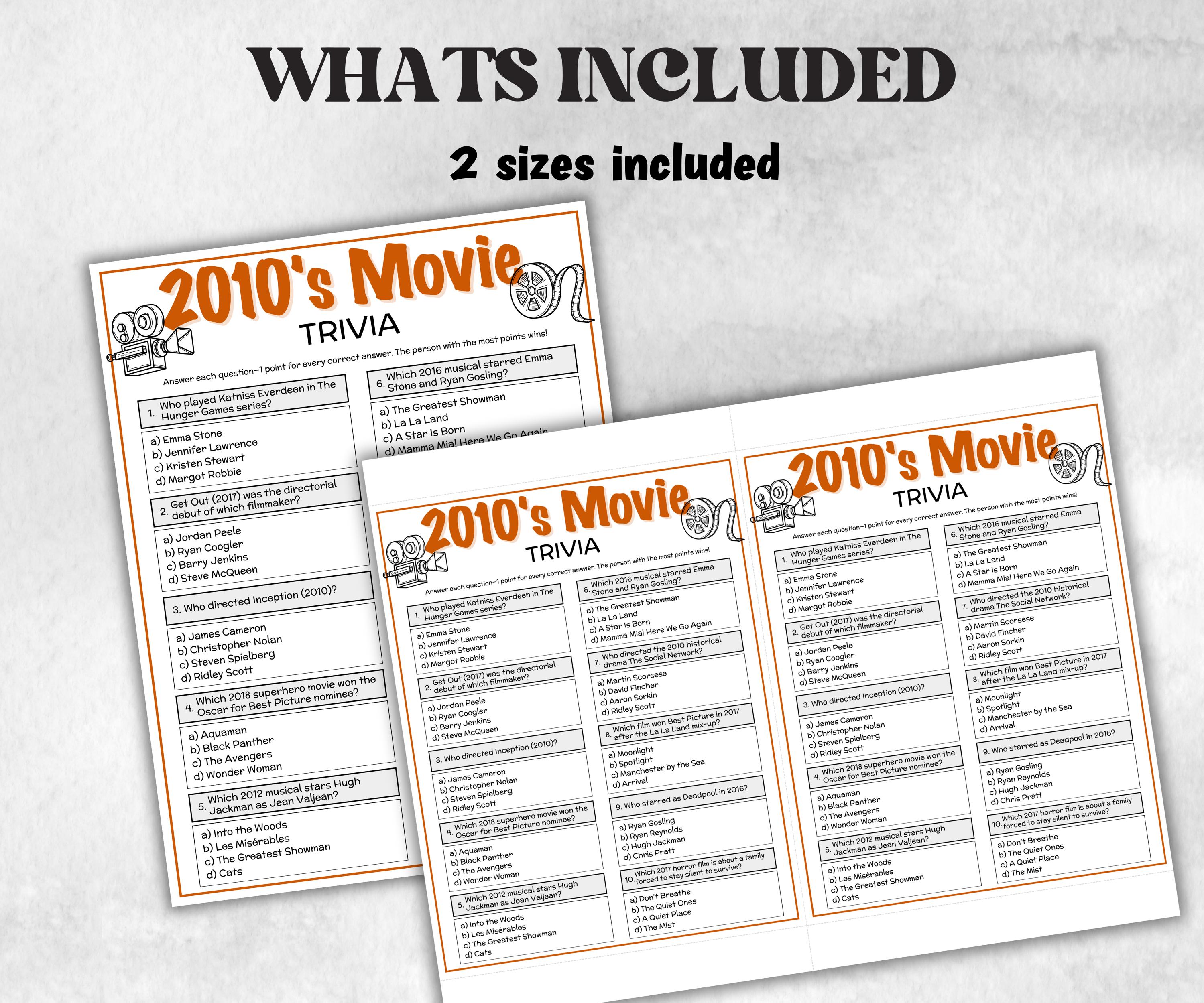 2010s Movie Trivia Game, Decades Movie Quiz, Silver Screen Movie Quote Trivia, Teen Birthday, senior game Night, Movie Award Ceremony Party-Holidays -TheHustlingCatLady-Party Games