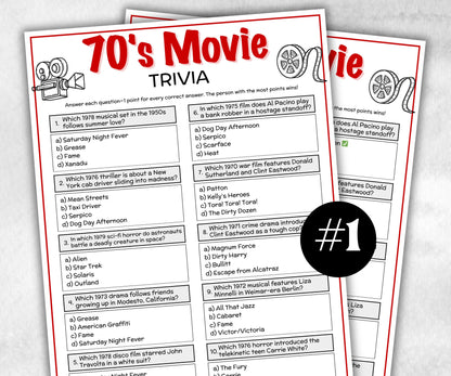 1970s Movie Trivia Game, Decades Movie Quiz, Silver Screen Movie Quote Trivia, 50th Birthday, senior game Night, Movie Award Ceremony Party-Holidays -TheHustlingCatLady-Party Games