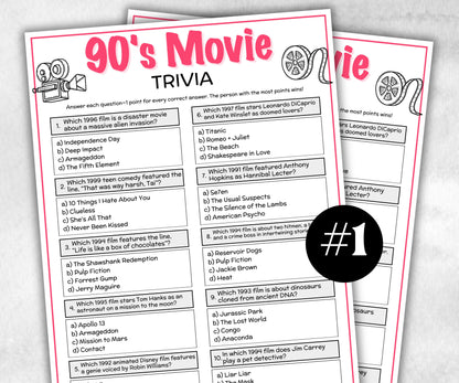 1990s Movie Trivia Game, Decades Movie Quiz, Silver Screen Movie Quote Trivia, 30th birthday party, Family Movie Night, Award Ceremony Party-Holidays -TheHustlingCatLady-Party Games