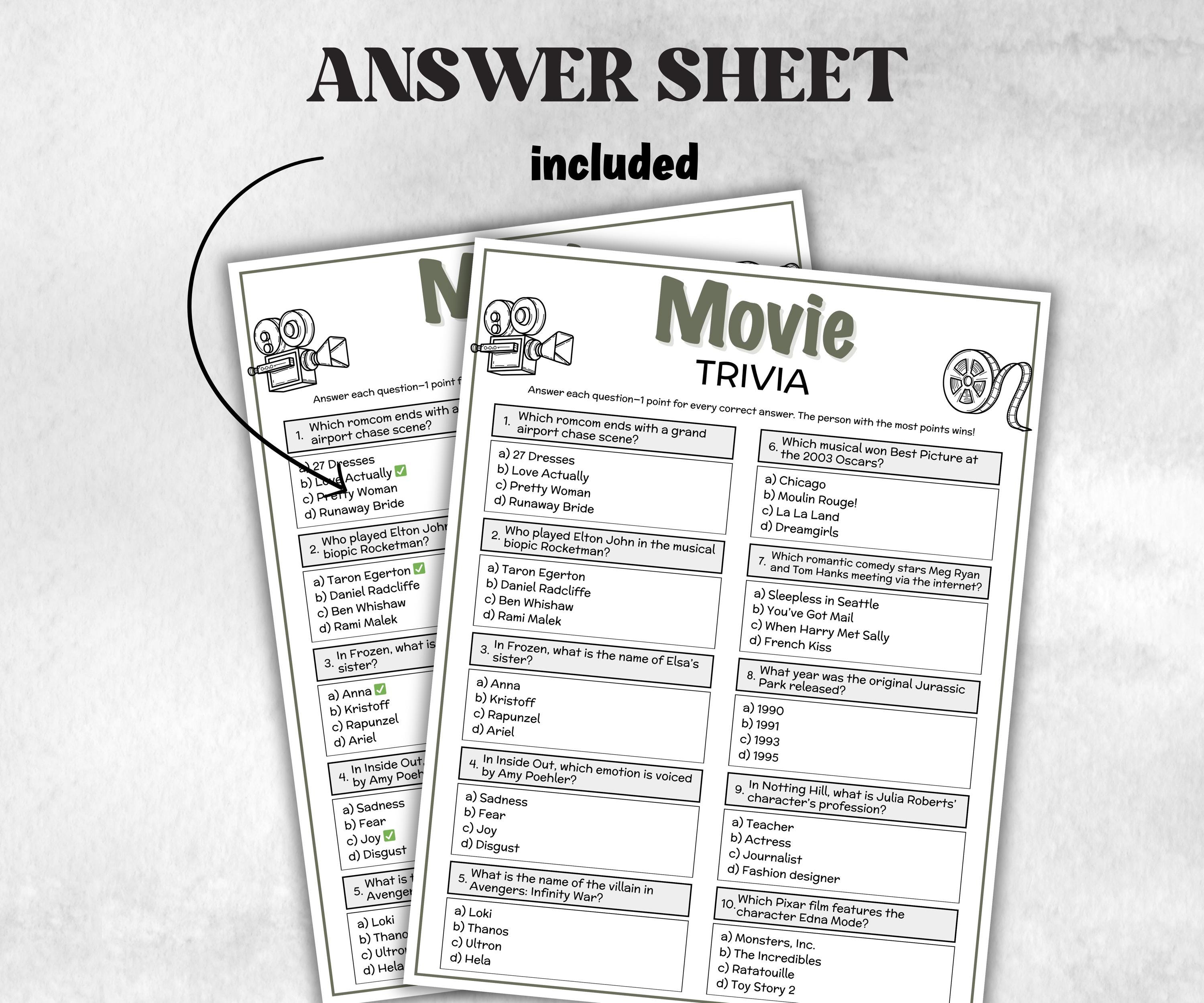 Movie Trivia Game, Decades Movie Quiz, Silver Screen Movie Quote Trivia, Birthday Party, senior game Night, Movie Award Ceremony Party-Holidays -TheHustlingCatLady-Party Games