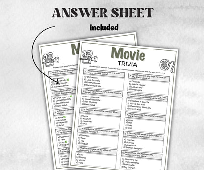 Movie Trivia Game, Decades Movie Quiz, Silver Screen Movie Quote Trivia, Birthday Party, senior game Night, Movie Award Ceremony Party-Holidays -TheHustlingCatLady-Party Games