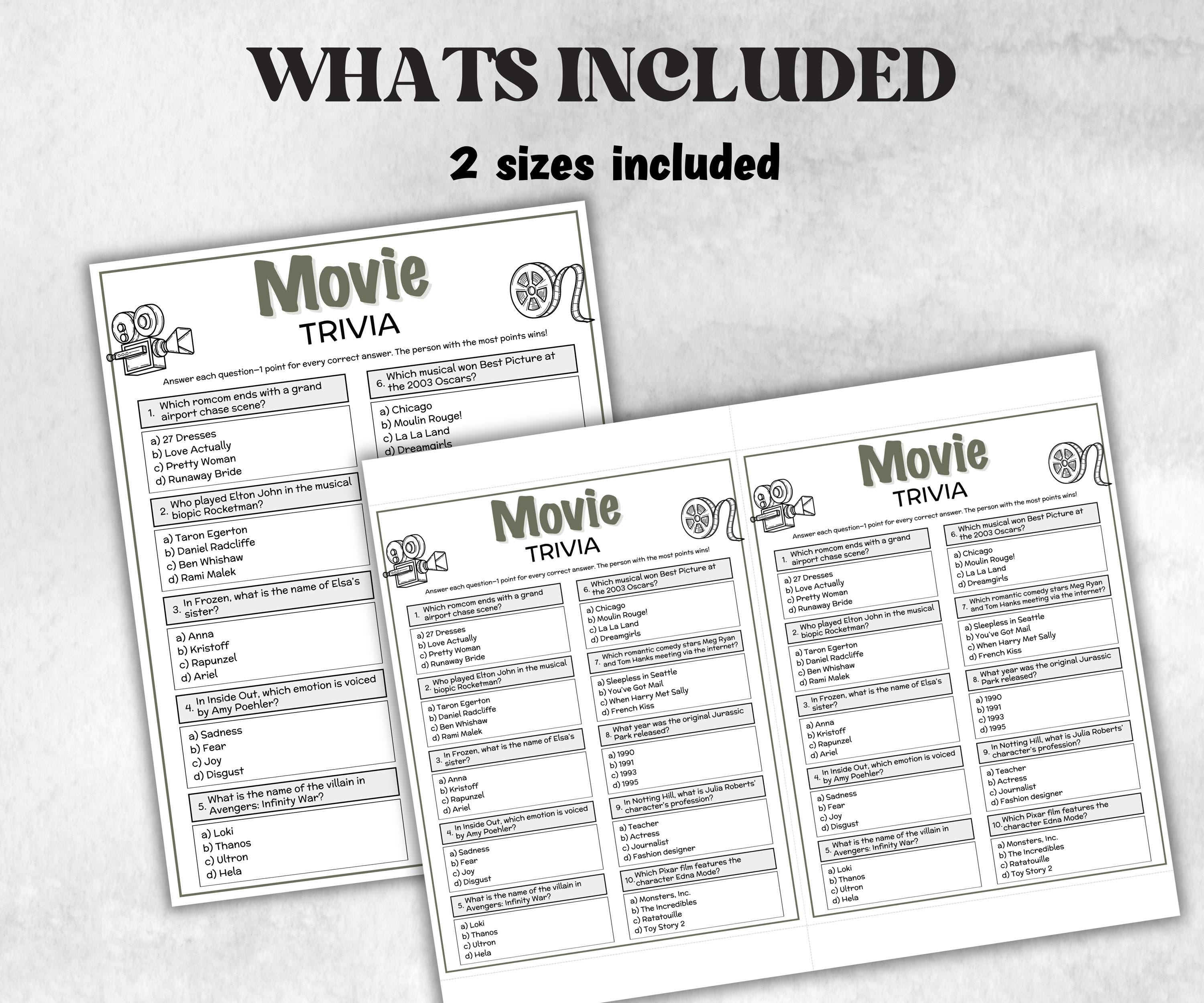 Movie Trivia Game, Decades Movie Quiz, Silver Screen Movie Quote Trivia, Birthday Party, senior game Night, Movie Award Ceremony Party-Holidays -TheHustlingCatLady-Party Games