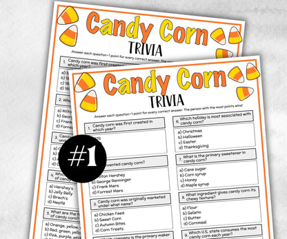 Printable Candy Corn Trivia, Halloween Fall Theme Birthday Activity, Seniors Trivia Game Night, Family Reunion, Ladies night summer Spring-Holidays -TheHustlingCatLady-Party Games