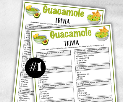 Printable Guacamole Trivia, Mexican Fiesta Fun Theme Birthday Activity, Seniors Trivia Night, Family Reunion, Spanish Fiesta, Cinco De Mayo-Holidays -TheHustlingCatLady-Party Games