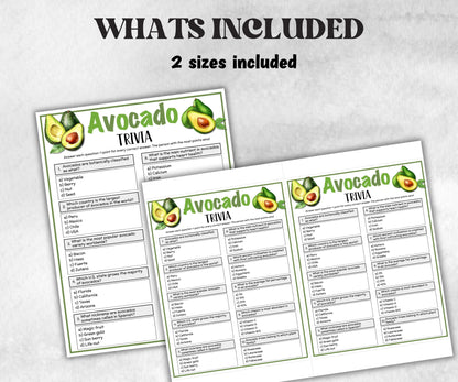 Printable Avacado Trivia, Mexican Fiesta Fun Theme Birthday Activity, Seniors Trivia Night, National Avocado Day, Spanish, Cinco De Mayo-Holidays -TheHustlingCatLady-Party Games