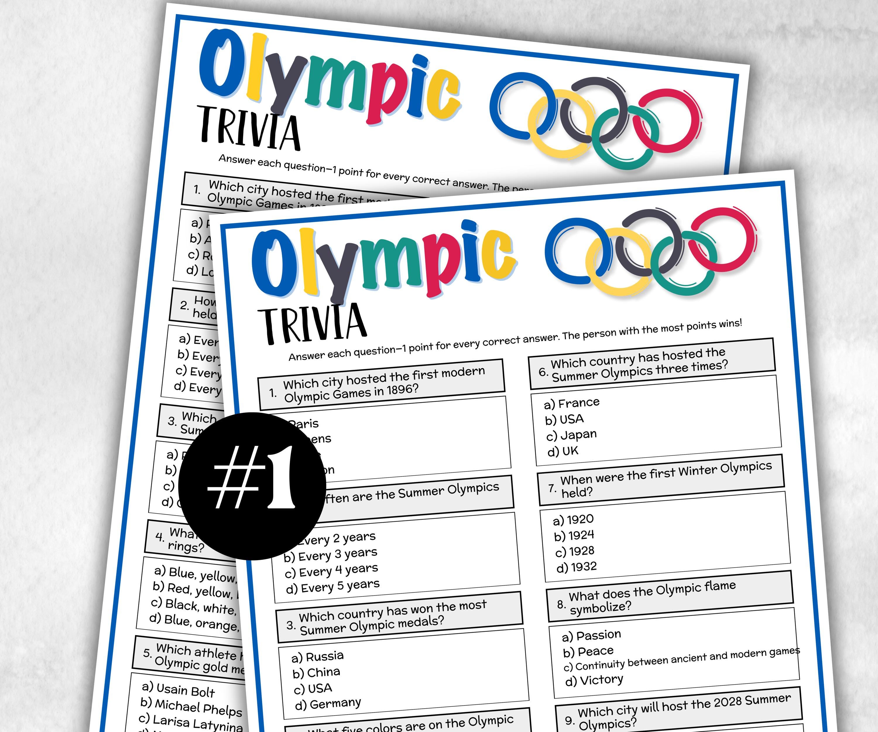 Printable Olympic Trivia, Sports Theme Birthday Activity, Seniors Trivia Game Night, Athletic Game, Family Reunion, summer Spring fall party-Holidays -TheHustlingCatLady-Party Games