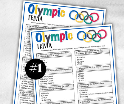 Printable Olympic Trivia, Sports Theme Birthday Activity, Seniors Trivia Game Night, Athletic Game, Family Reunion, summer Spring fall party-Holidays -TheHustlingCatLady-Party Games