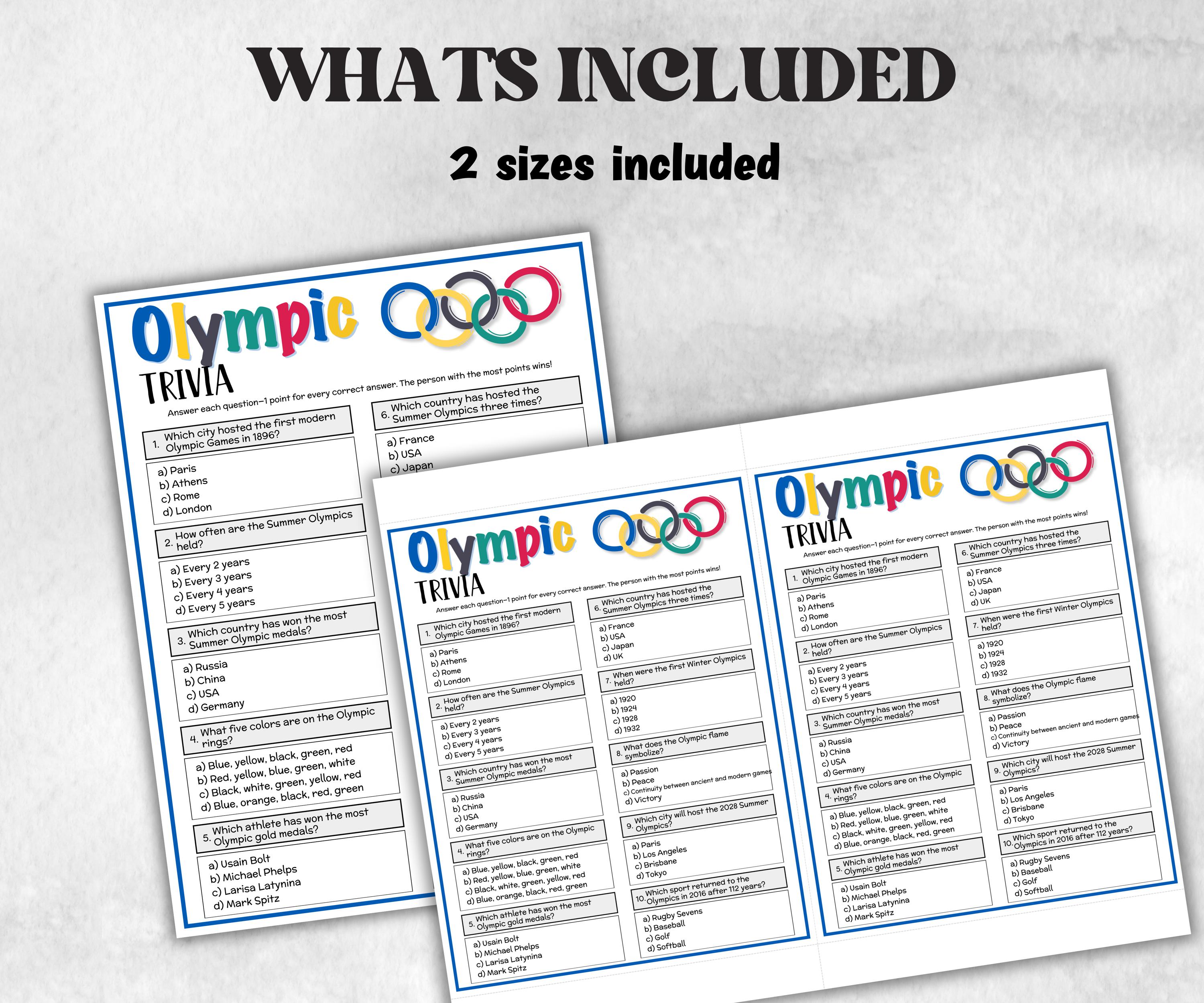 Printable Olympic Trivia, Sports Theme Birthday Activity, Seniors Trivia Game Night, Athletic Game, Family Reunion, summer Spring fall party-Holidays -TheHustlingCatLady-Party Games