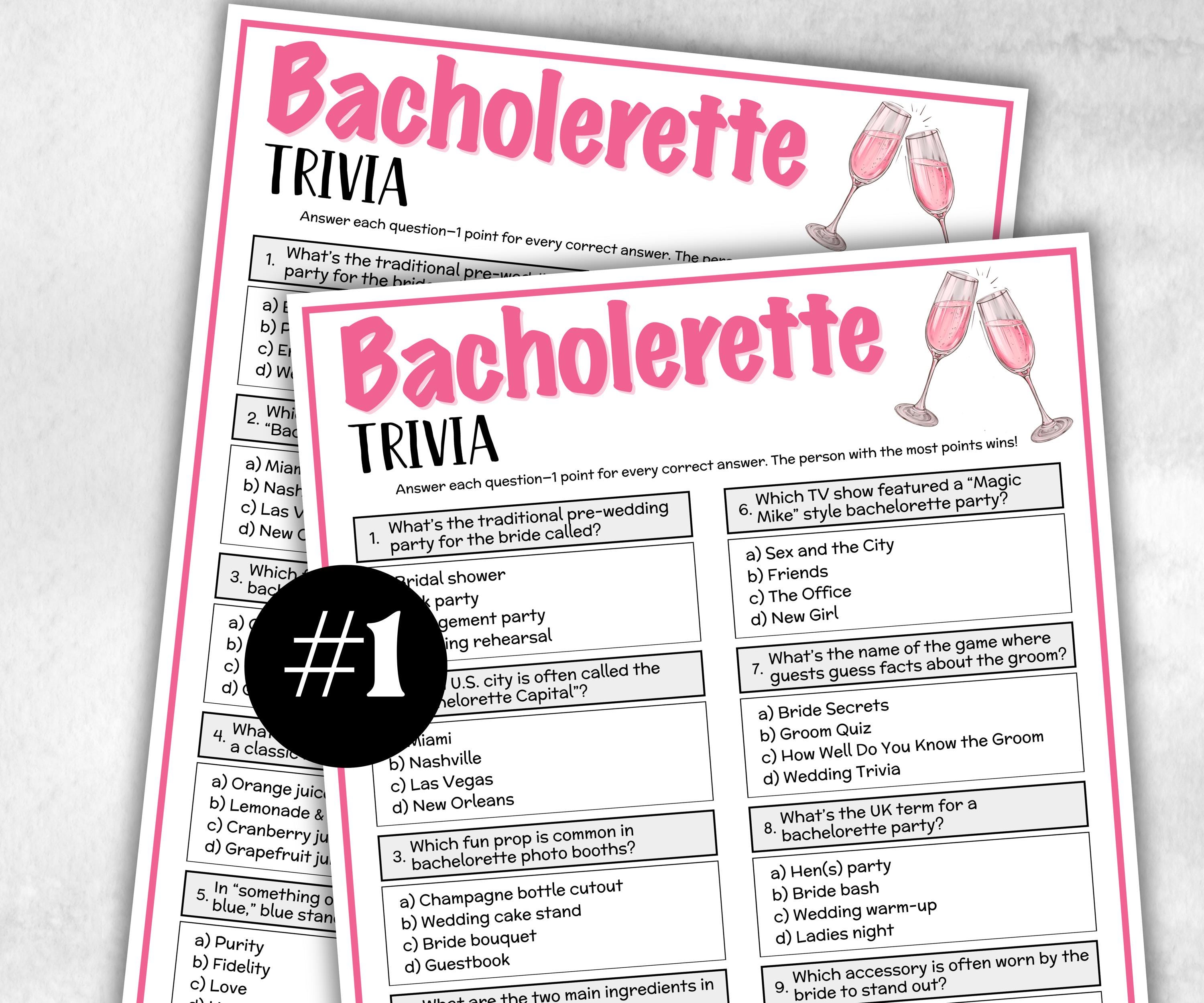 Printable Bacholerette Trivia, Bridal Shower, Ladies night summer Spring, church sunday group, friends trivia night, family guessing game-Holidays -TheHustlingCatLady-Party Games