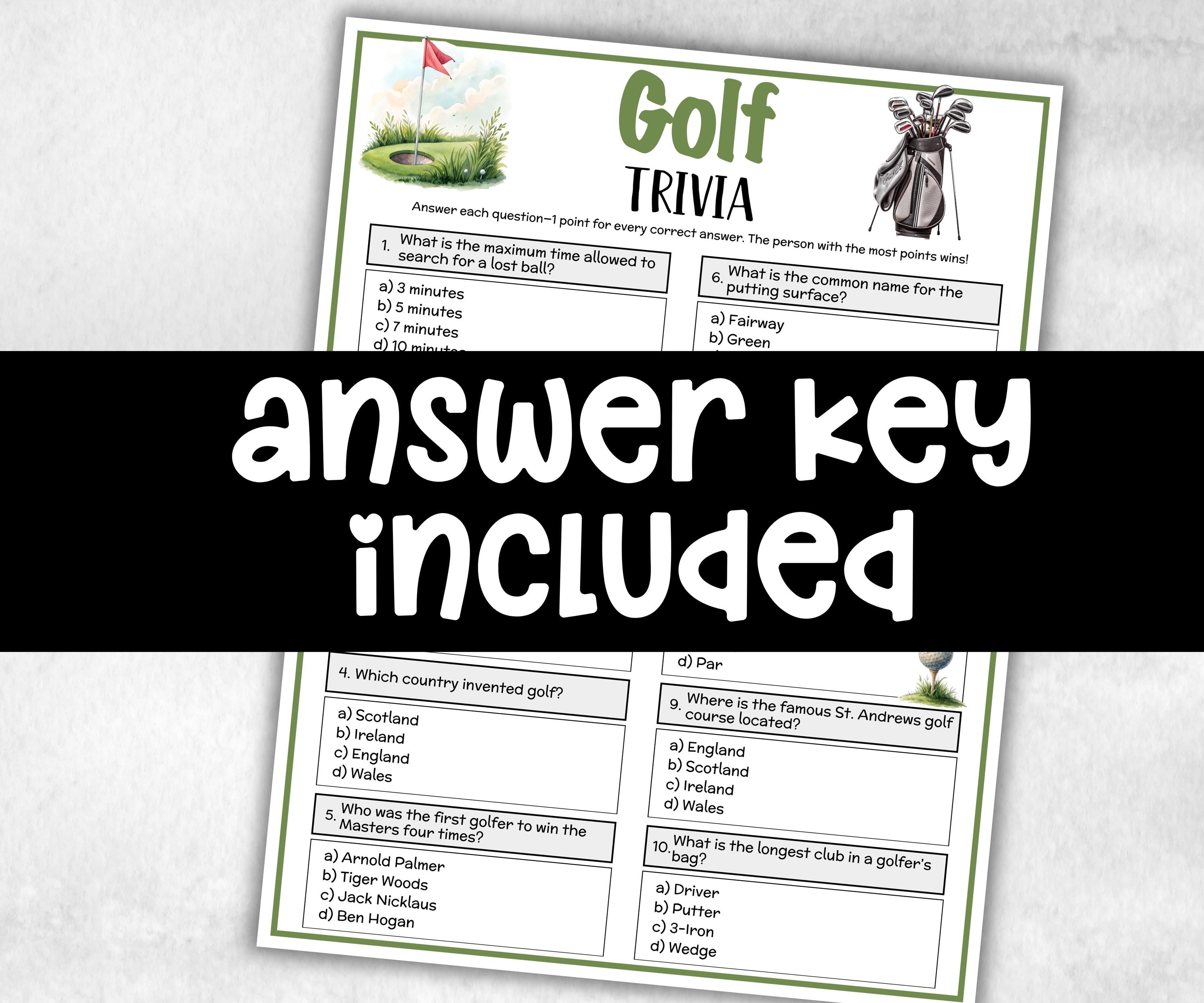 Printable Golf Trivia, Golf Themed Birthday Activity, Seniors Trivia Game Night, Athletic Game,sports Trivia summer Spring fall, reunion-Holidays -TheHustlingCatLady-Party Games