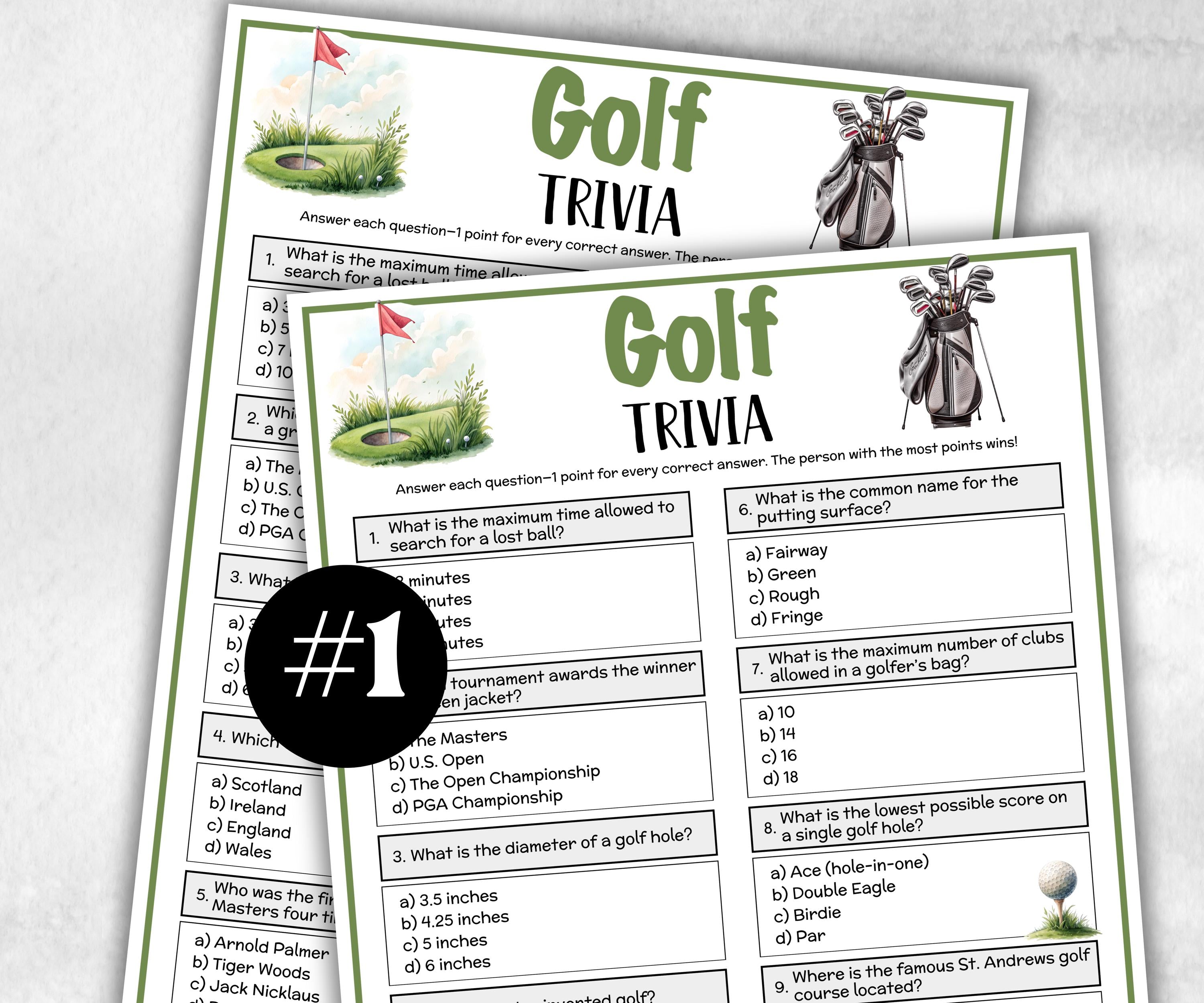 Printable Golf Trivia, Golf Themed Birthday Activity, Seniors Trivia Game Night, Athletic Game,sports Trivia summer Spring fall, reunion-Holidays -TheHustlingCatLady-Party Games