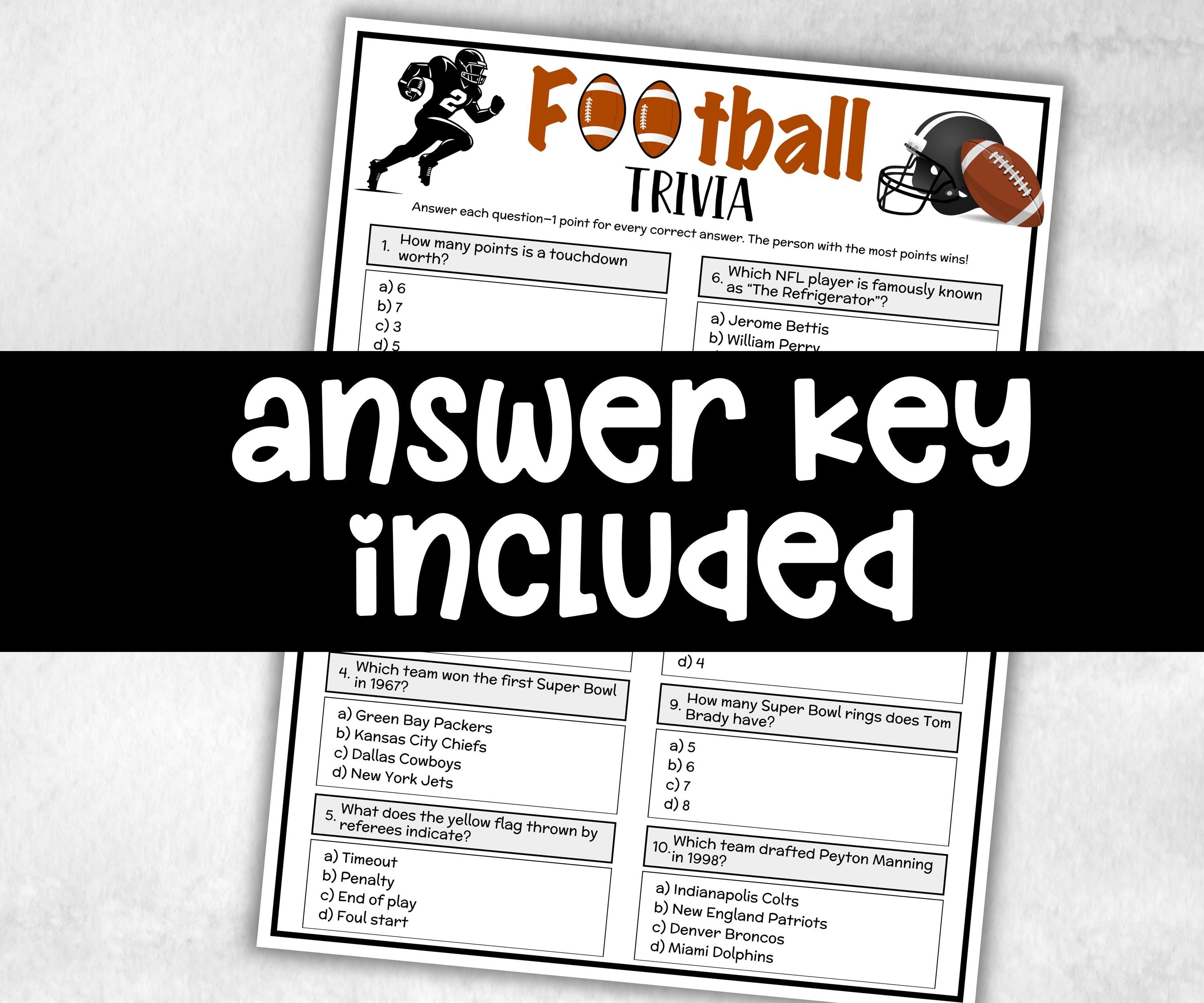 Printable Football Trivia, Sports Themed Birthday, Super bowl Squares party, Athletic Game, summer Spring fall, reunion, football playoff-Holidays -TheHustlingCatLady-Party Games