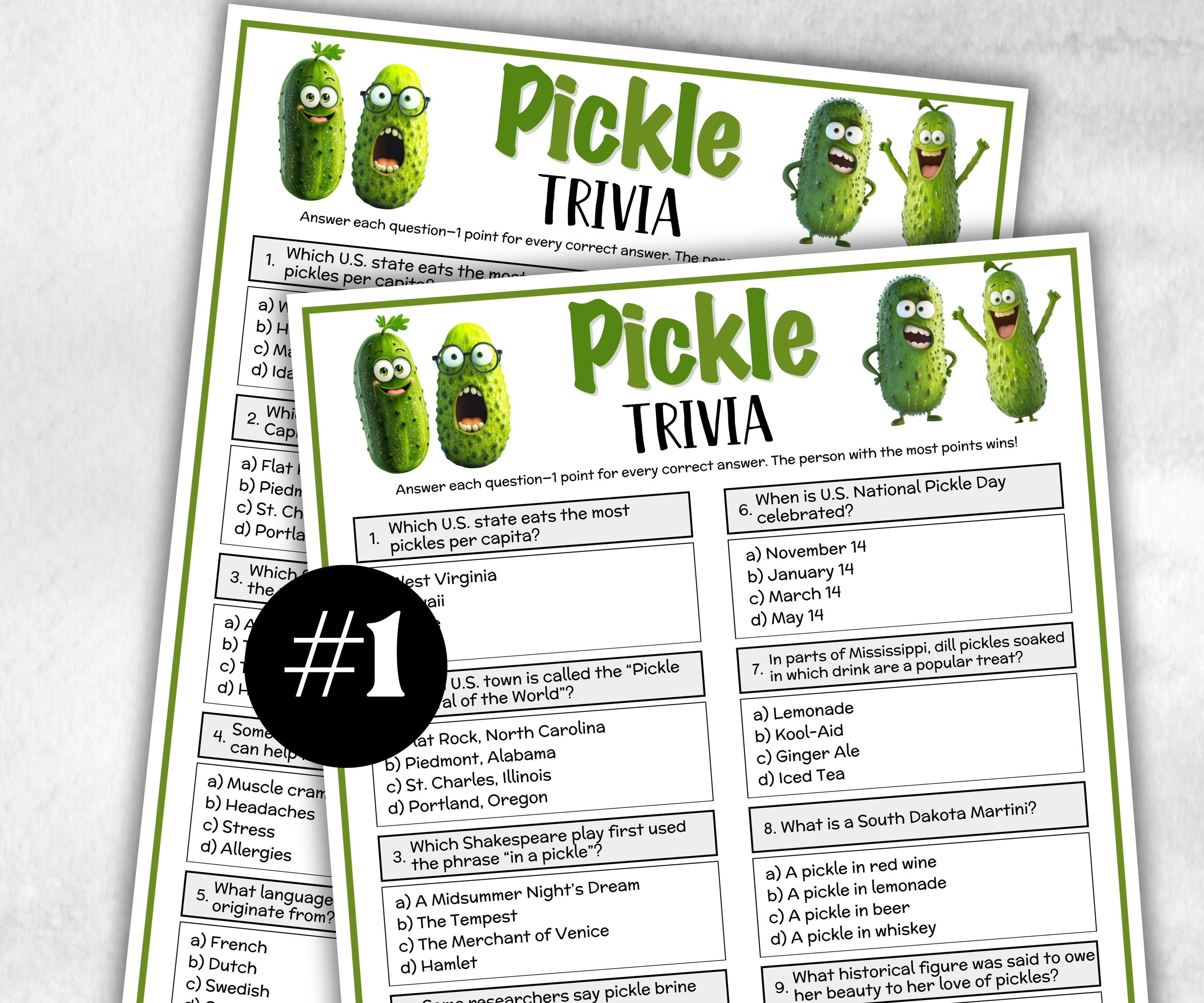 Printable Pickle Trivia, Support Pickle Theme Birthday, Seniors Trivia Night, summer Spring, dill with it, Sunday School, Women Ministry-Holidays -TheHustlingCatLady-Party Games