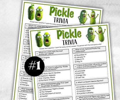 Printable Pickle Trivia, Support Pickle Theme Birthday, Seniors Trivia Night, summer Spring, dill with it, Sunday School, Women Ministry-Holidays -TheHustlingCatLady-Party Games