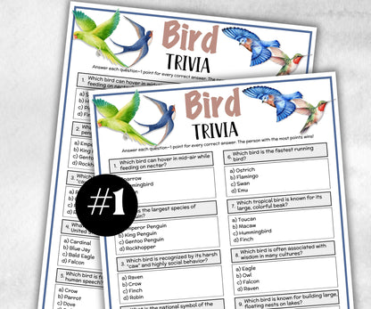 Printable Bird Trivia, Theme Birthday, Seniors Trivia Night, summer Spring, dill with it, Sunday School, Women Ministry, xmas family reunion-Holidays -TheHustlingCatLady-Party Games
