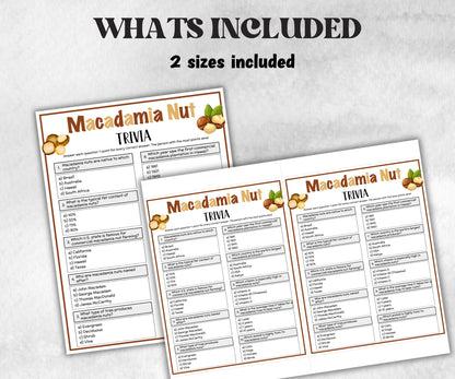 Printable Macadamia Nut Trivia, Nut Theme Birthday, Seniors Trivia, summer Spring, Sunday School, Women Ministry Church, National nut day-Holidays -TheHustlingCatLady-Party Games