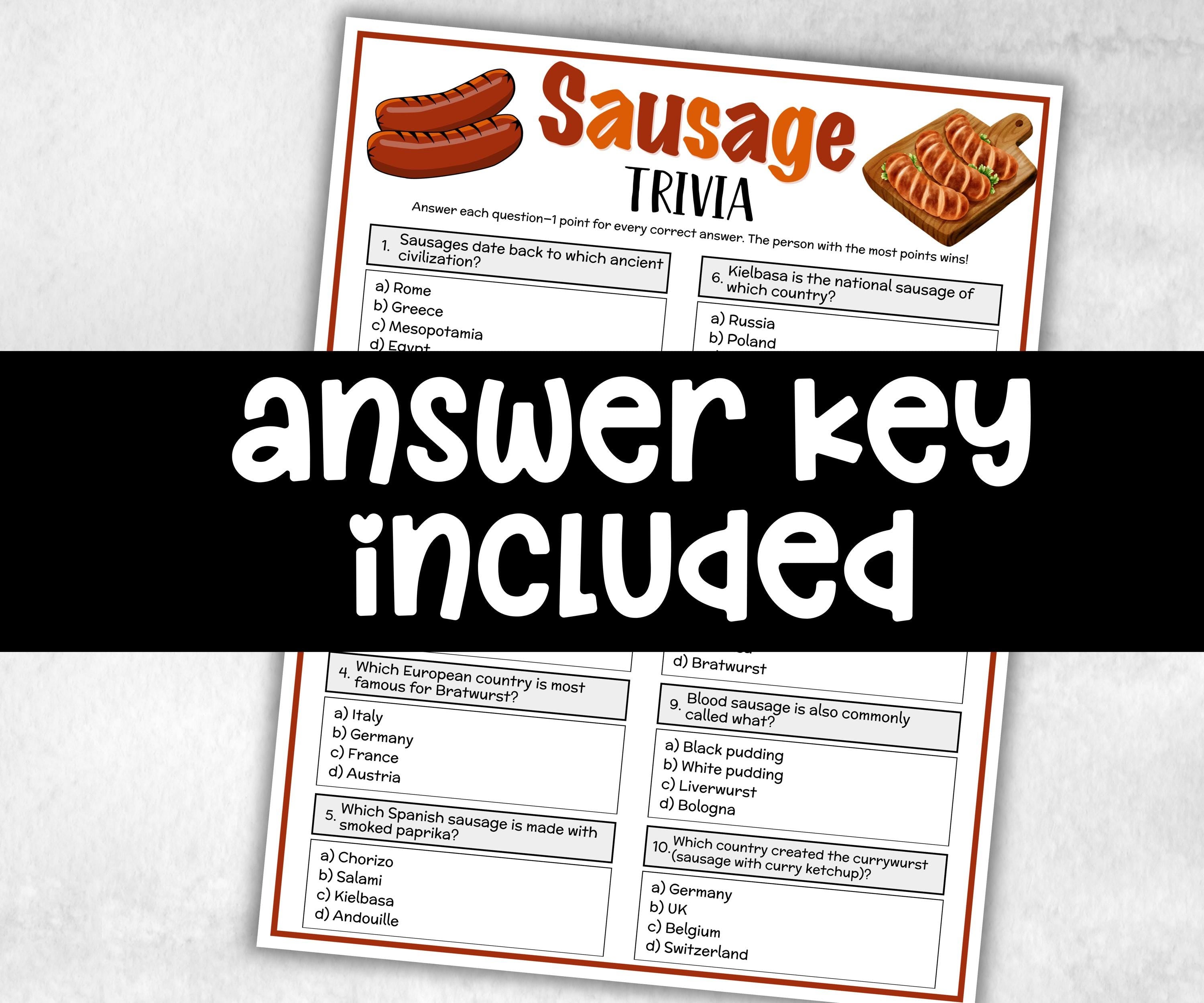 Sausage Trivia, Barbeque Theme Birthday, Seniors Trivia Night, summer Spring, BBQ, Mexican Fiesta, Spanish, Hot Dog, Cinco De Mayo, 4th July-Holidays -TheHustlingCatLady-Party Games