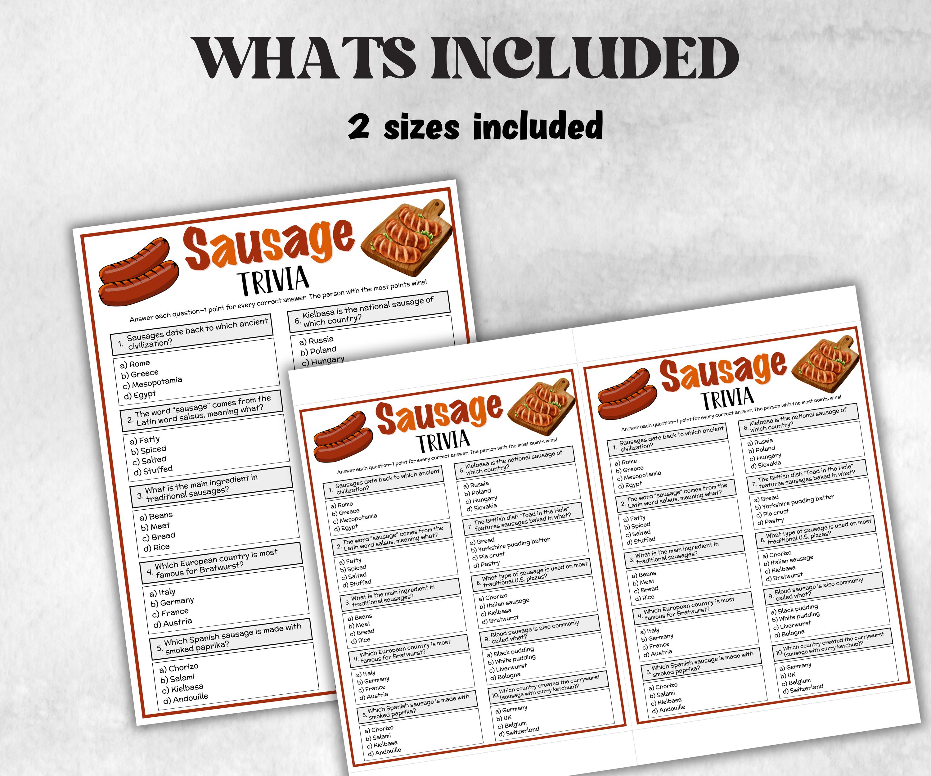 Sausage Trivia, Barbeque Theme Birthday, Seniors Trivia Night, summer Spring, BBQ, Mexican Fiesta, Spanish, Hot Dog, Cinco De Mayo, 4th July-Holidays -TheHustlingCatLady-Party Games