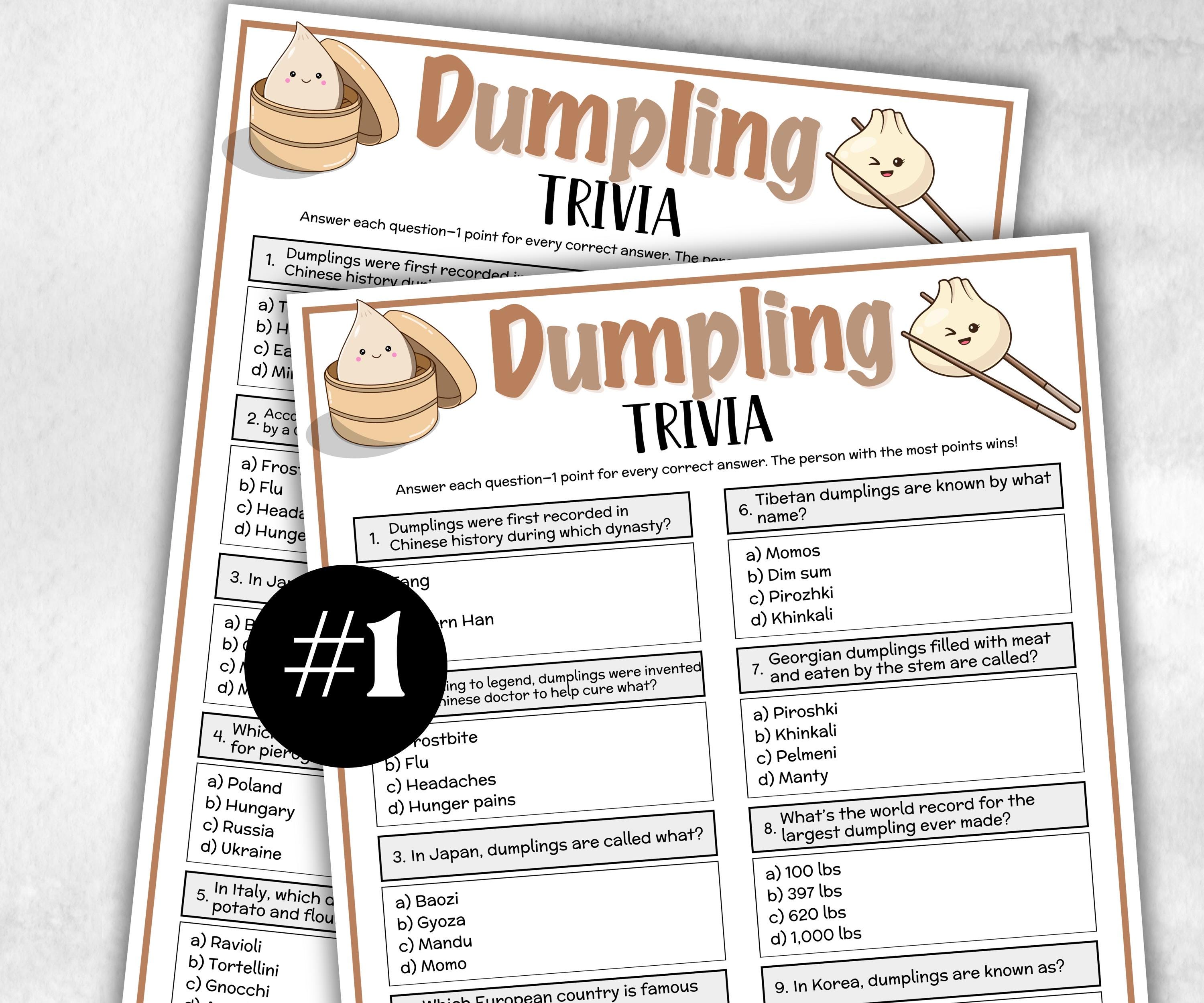 Dumpling Trivia, Asian Theme Birthday, Senior Trivia Night, summer Spring, Sunday School, Women Ministry, Chinese Baby Shower, xiao long bao-Holidays -TheHustlingCatLady-Party Games