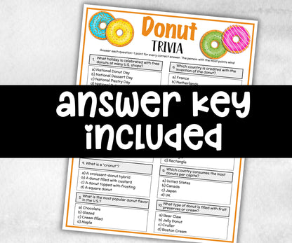 Printable Donut Trivia, Theme Birthday, Senior Trivia Night, summer Spring, Sunday School, Women Ministry, Sweets Baby Shower, bridal shower-Holidays -TheHustlingCatLady-Party Games