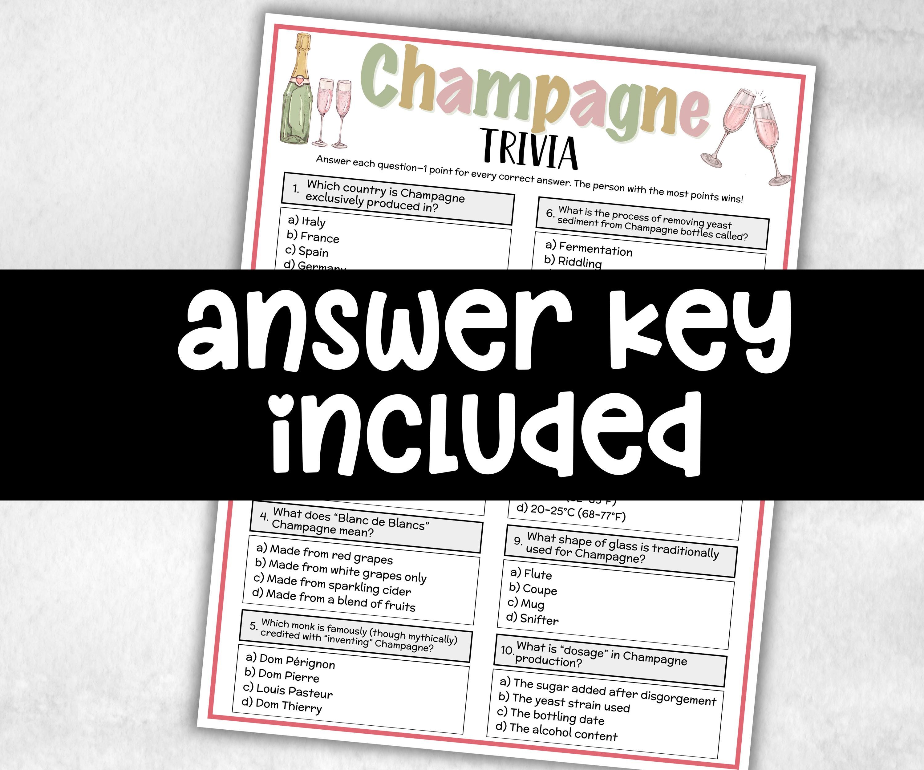 Champagne Trivia, alcohol Theme Birthday, Senior Trivia Night, summer Spring, Sunday School, Women Ministry, Sweets Baby Shower, Wedding fun-Holidays -TheHustlingCatLady-Party Games