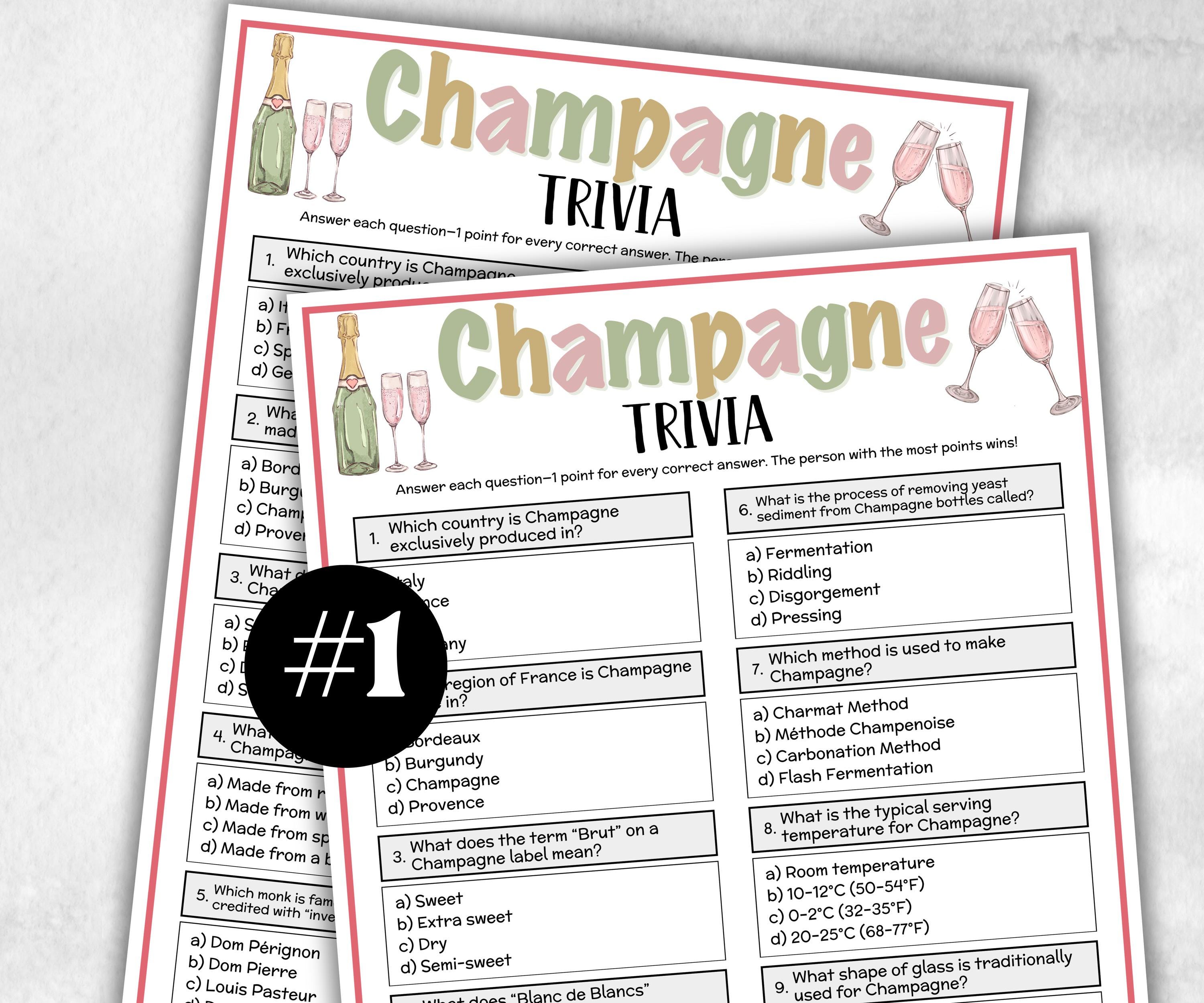 Champagne Trivia, alcohol Theme Birthday, Senior Trivia Night, summer Spring, Sunday School, Women Ministry, Sweets Baby Shower, Wedding fun-Holidays -TheHustlingCatLady-Party Games