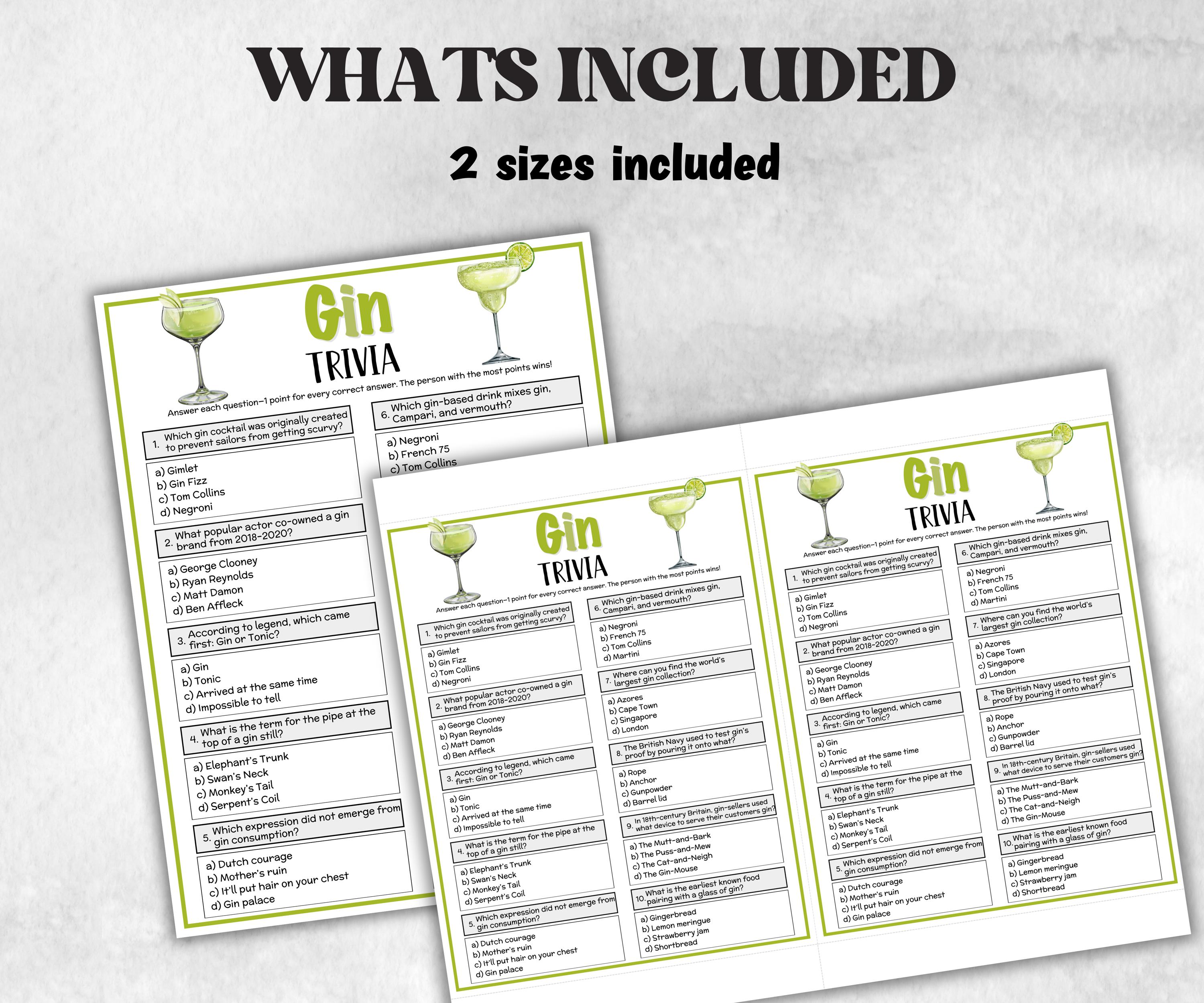 Gin Trivia, alcohol Theme Birthday, Senior Trivia Night, summer Spring, Sunday School, Women Ministry, Sweets Baby Shower, Wedding spirits-Holidays -TheHustlingCatLady-Party Games