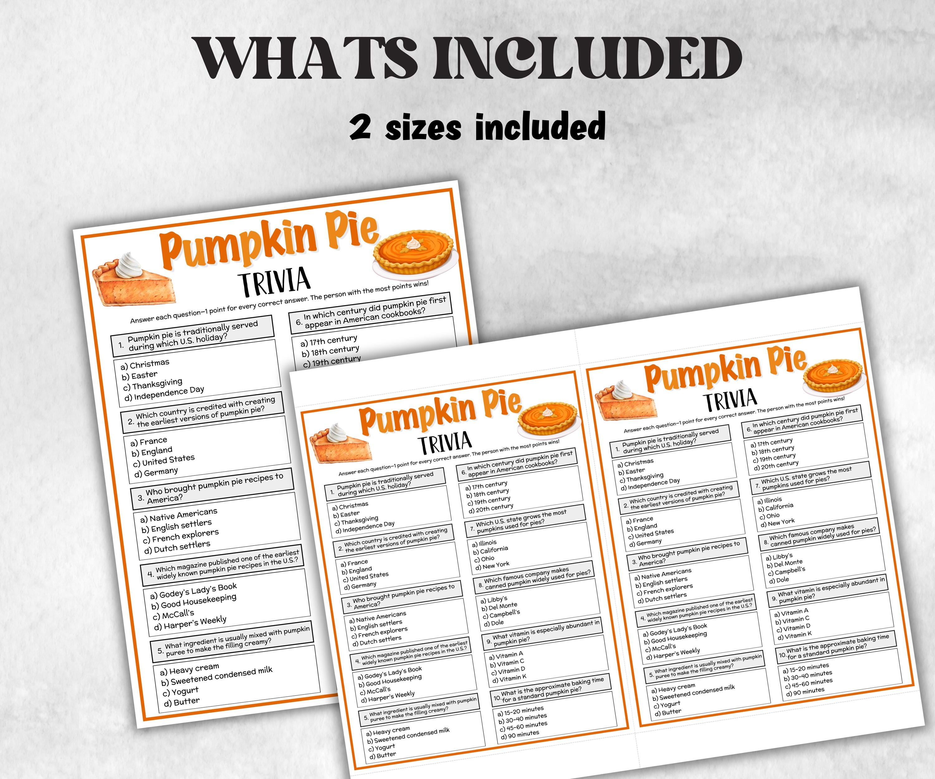 Pumpkin Pie Trivia, Thanksgiving Theme Birthday, Seniors Trivia Night, Sunday School, Women Ministry, xmas family reunion, fall autumn game-Holidays -TheHustlingCatLady-Party Games