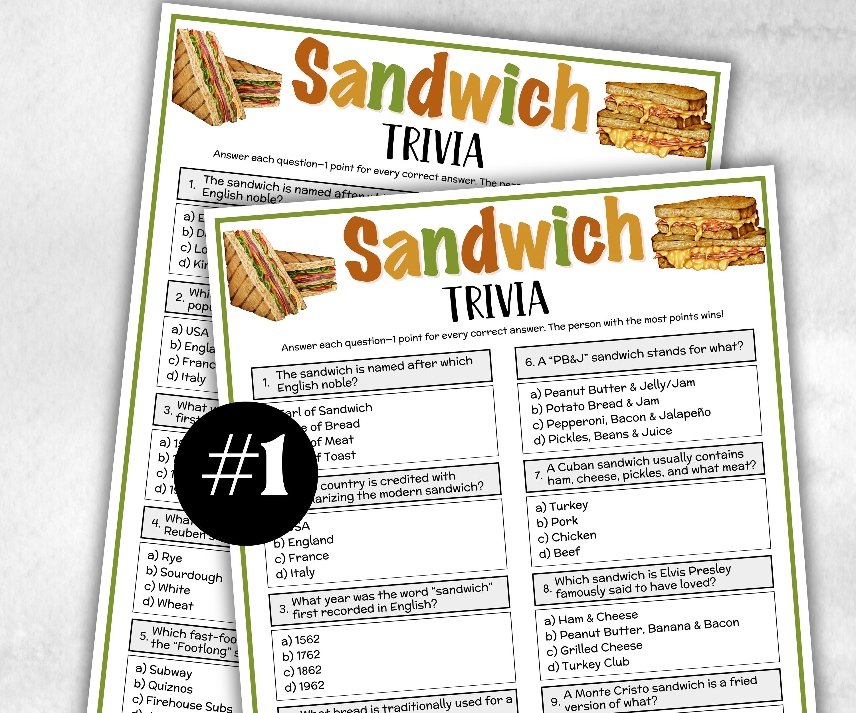 Sandwich Trivia, Breakfast Theme Birthday, Seniors Trivia Night, Sunday School, Women Ministry, xmas family reunion, fall autumn, going away-Holidays -TheHustlingCatLady-Party Games