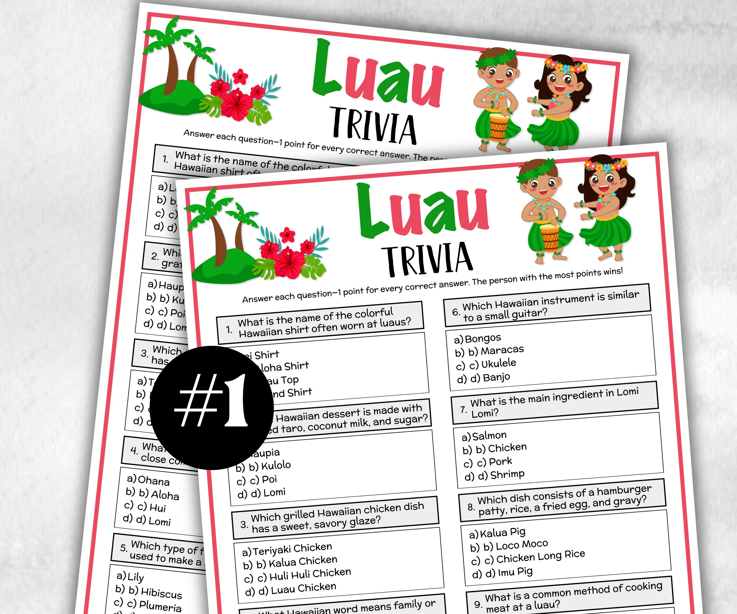 Luau Trivia, Aloha Beach Theme Birthday, Seniors Trivia Night, Sunday School, family reunion, Hawaii, summer group, Tropical tiki party fun-Holidays -TheHustlingCatLady-Party Games