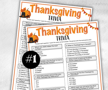 Thanksgiving Trivia, Friendsgiving Theme Birthday, Seniors Trivia Night, Sunday School, Fall autimn, family reunion, first Church birthday-Holidays -TheHustlingCatLady-Party Games