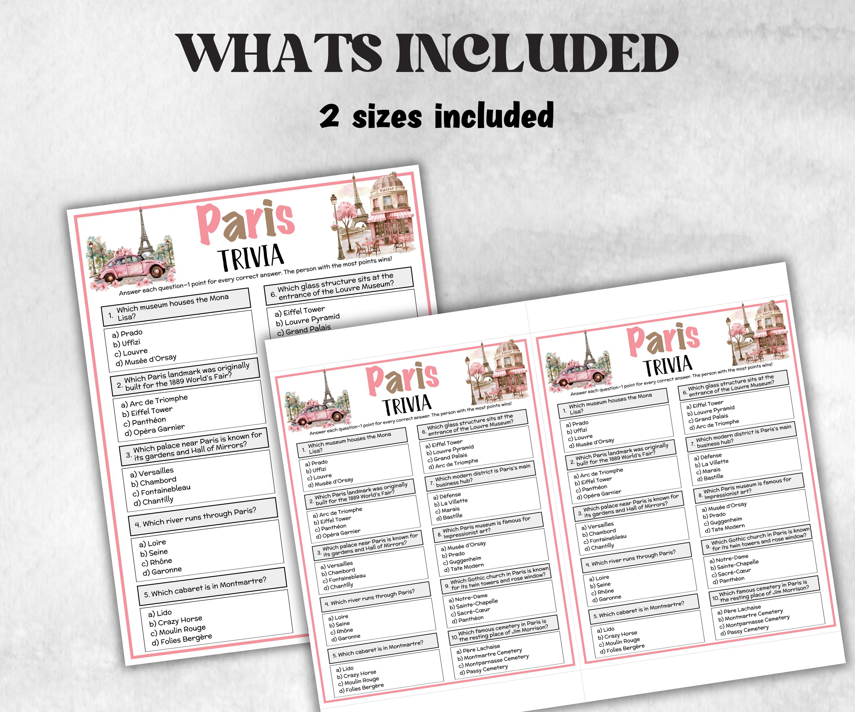 Paris Trivia, French Theme Birthday, Seniors Trivia Night, Sunday School, Women Ministry, family reunion, Ghost game, first Travel birthday-Holidays -TheHustlingCatLady-Party Games