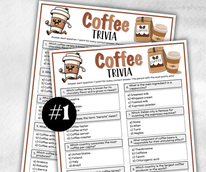 Coffee Trivia, Beverage Theme Birthday, Seniors Trivia Night, Sunday School, Women Ministry, family reunion, espresso game, first birthday-Holidays -TheHustlingCatLady-Party Games