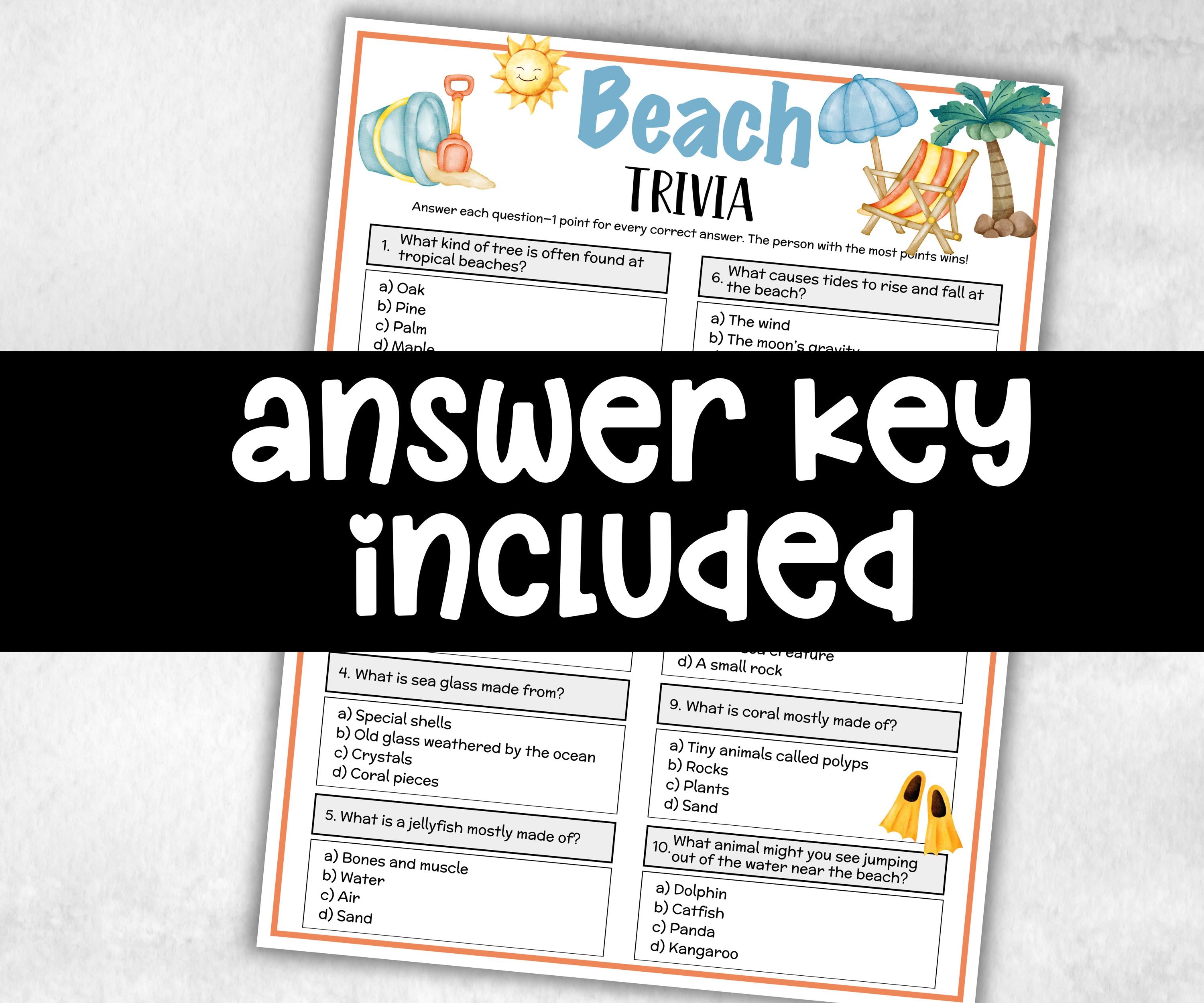Beach Trivia, Summer Vacation, Travel, Seniors Trivia Night, Sunday School, Women Ministry, family reunion, game, first birthday, pool party-Holidays -TheHustlingCatLady-Party Games