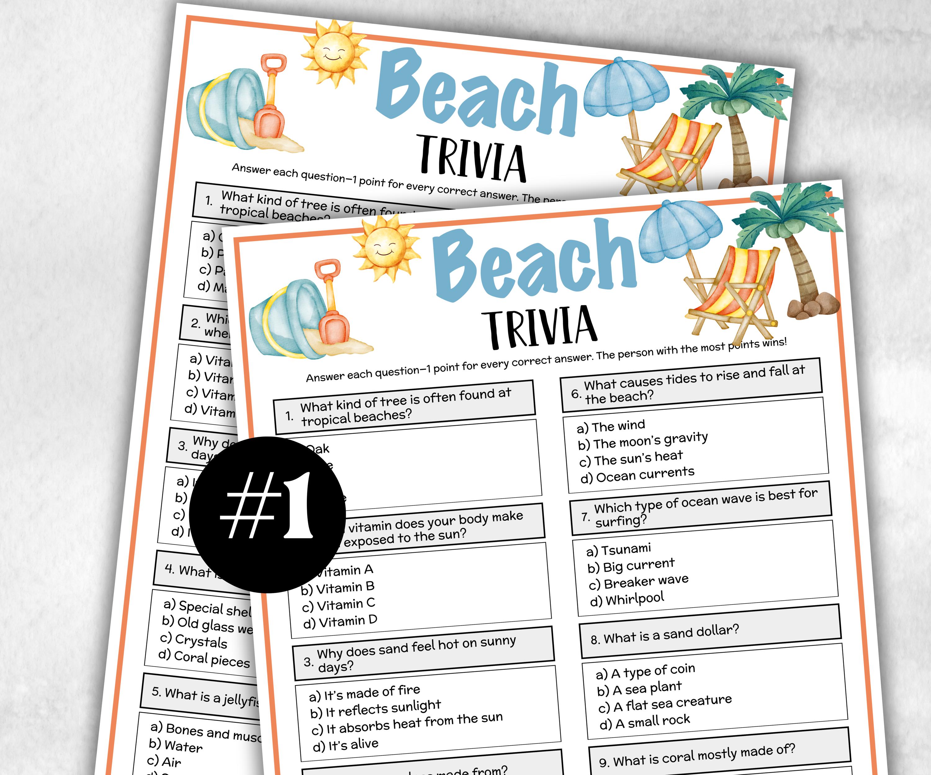 Beach Trivia, Summer Vacation, Travel, Seniors Trivia Night, Sunday School, Women Ministry, family reunion, game, first birthday, pool party-Holidays -TheHustlingCatLady-Party Games
