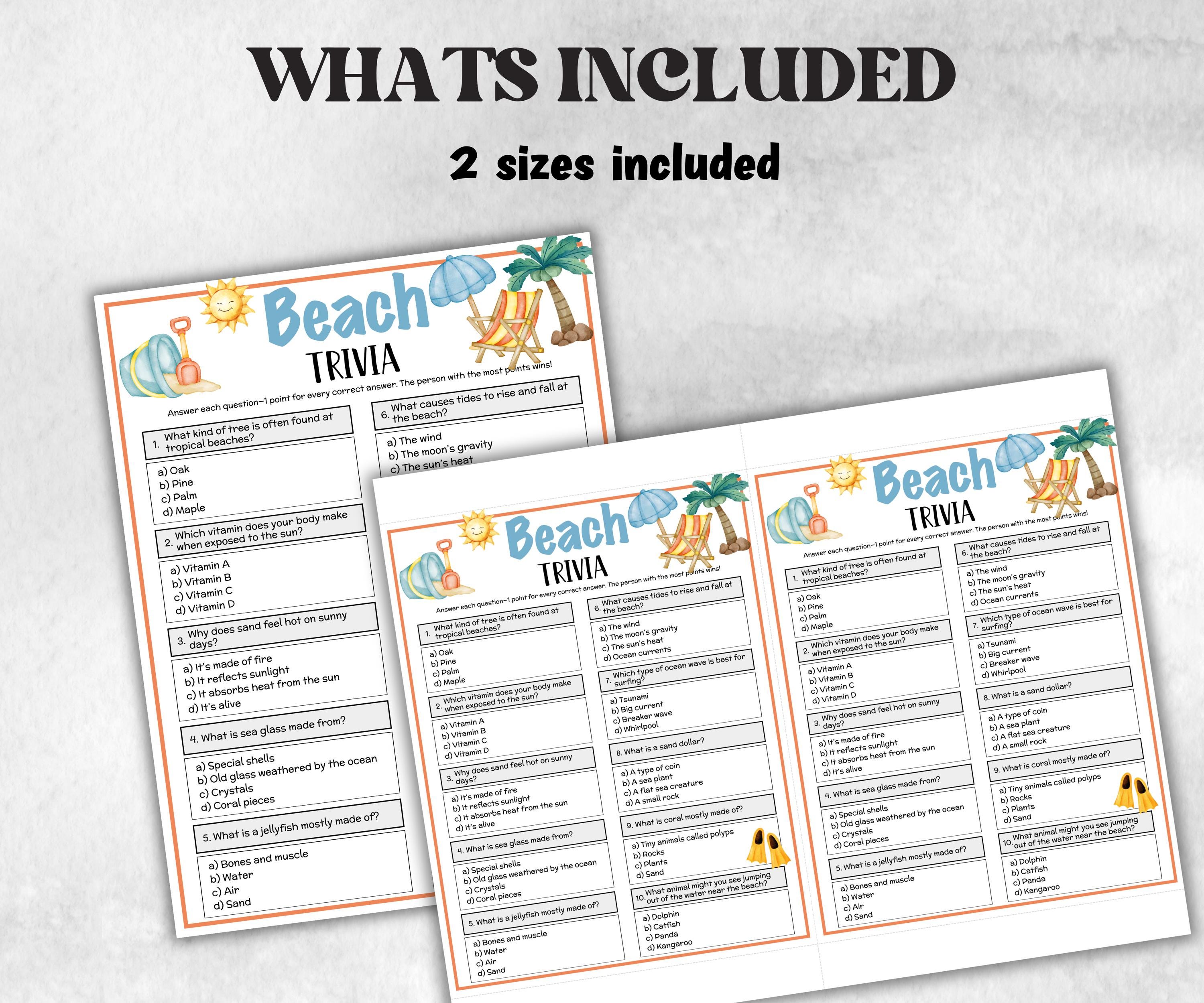 Beach Trivia, Summer Vacation, Travel, Seniors Trivia Night, Sunday School, Women Ministry, family reunion, game, first birthday, pool party-Holidays -TheHustlingCatLady-Party Games