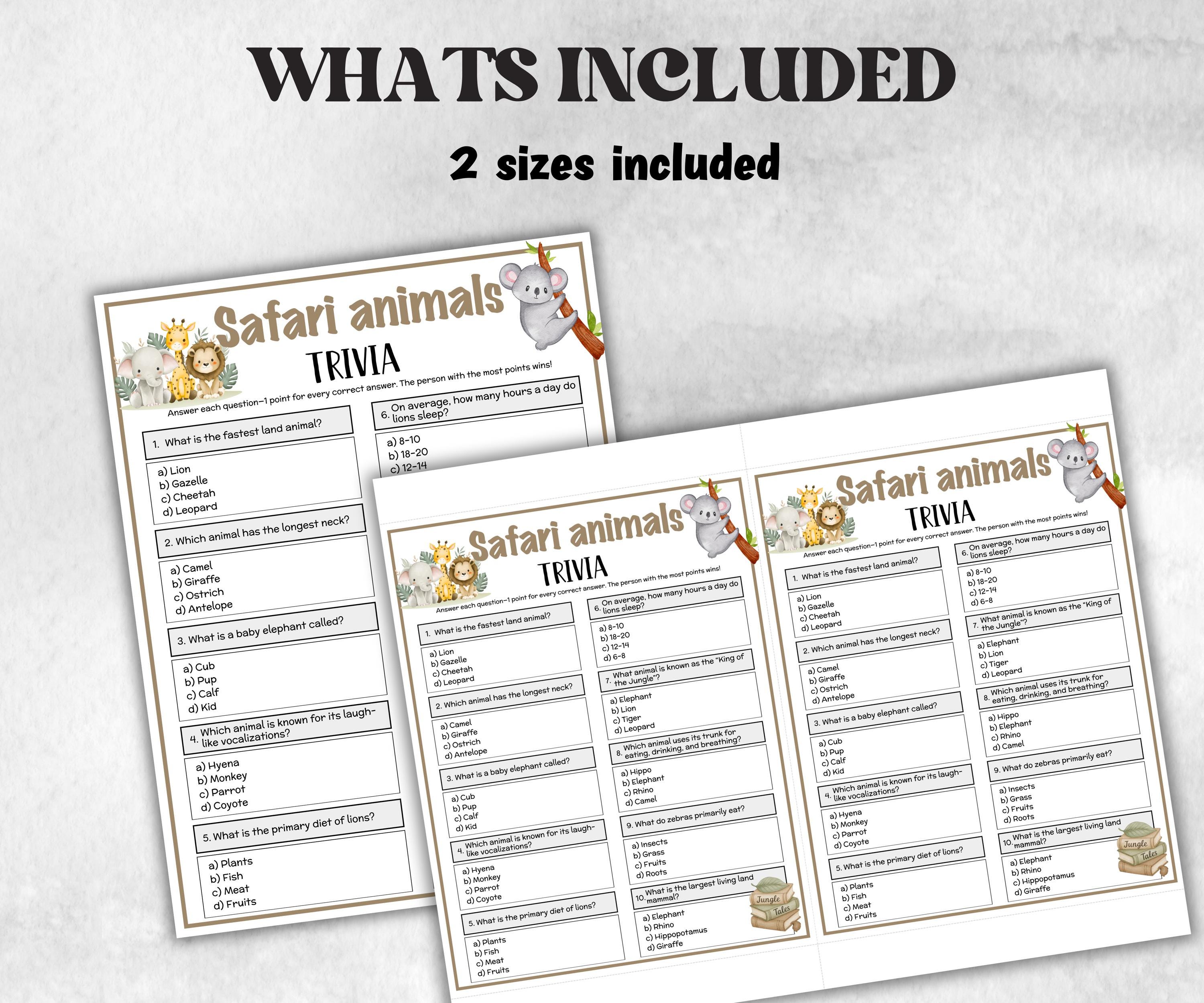 Safari Animals Trivia, Jungle Theme Birthday, Senior Trivia Night, Sunday School, Women Ministry, family reunion, first birthday, group game-Holidays -TheHustlingCatLady-Party Games