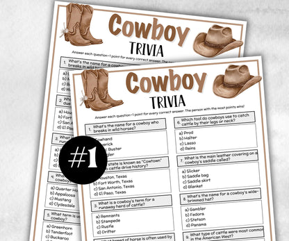 Cowboy Trivia, Lasso Theme Birthday, Seniors Trivia Night, Sunday School, family reunion game, first birthday, Rodeo Texas Mexican Ranch fun-Holidays -TheHustlingCatLady-Party Games