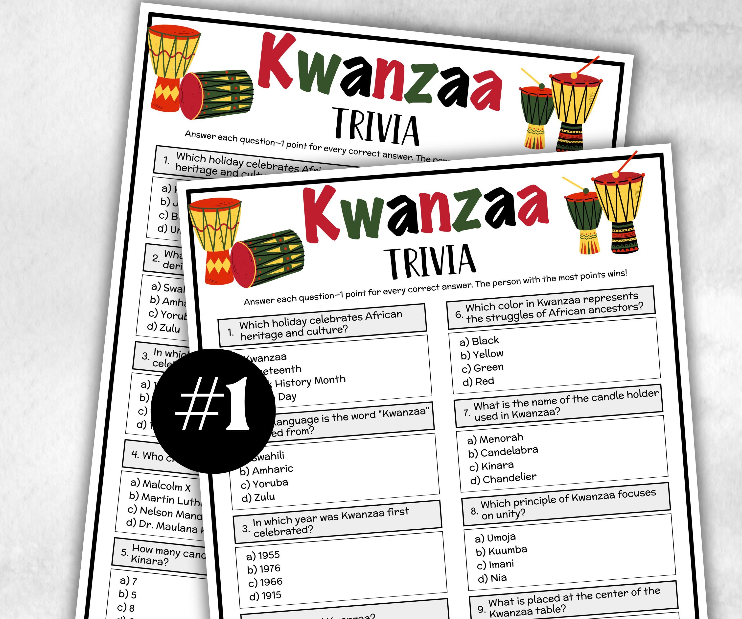 Kwanzaa Trivia, Culture Theme Birthday, Seniors Trivia Night, Sunday School, family reunion game, first birthday, African American,Religious-Holidays -TheHustlingCatLady-Party Games