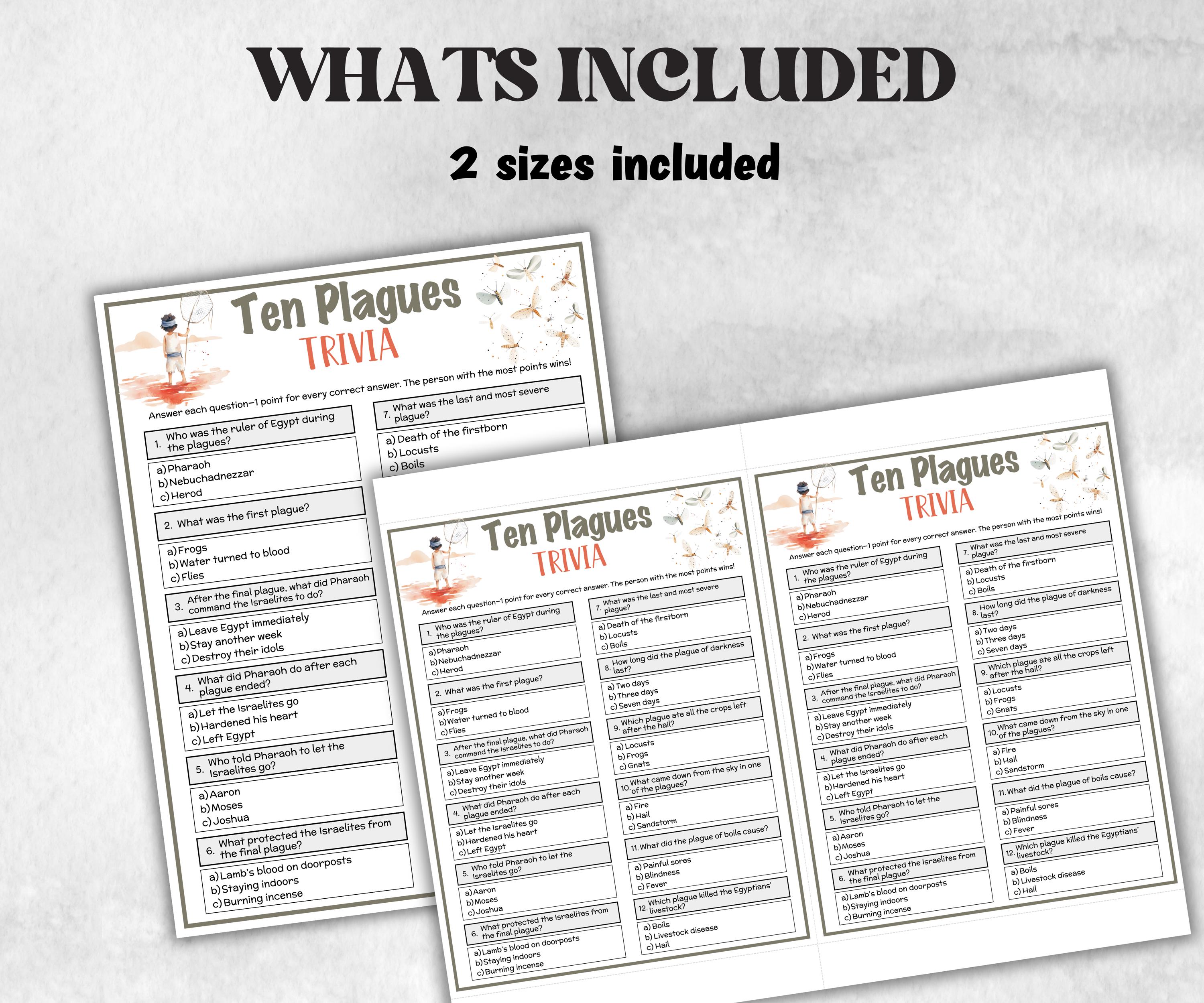 Ten Plagues Printable Trivia for kid, Old Testament Activity, Sunday School Bible Game, Church Fundraiser game, Adult Teen church Icebreaker-Office Supplies -TheHustlingCatLady-Party Games