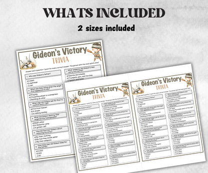Gideon's Victory Printable Trivia for kid, Old Testament Activity, Classroom Christmas, Church Fundraiser game, Adult Teen church Icebreaker-Office Supplies -TheHustlingCatLady-Party Games