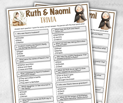 Ruth and Naomi Printable Trivia for kid, Old Testament Activity, Classroom Christmas, Church Fundraiser games, Adult Teen church Icebreaker-Office Supplies -TheHustlingCatLady-Party Games