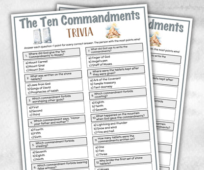 The ten commandments Printable Trivia for kid, Old Testament Activity, Classroom Christmas, Church Fundraiser, Adult Teen church Icebreaker-Office Supplies -TheHustlingCatLady-Party Games