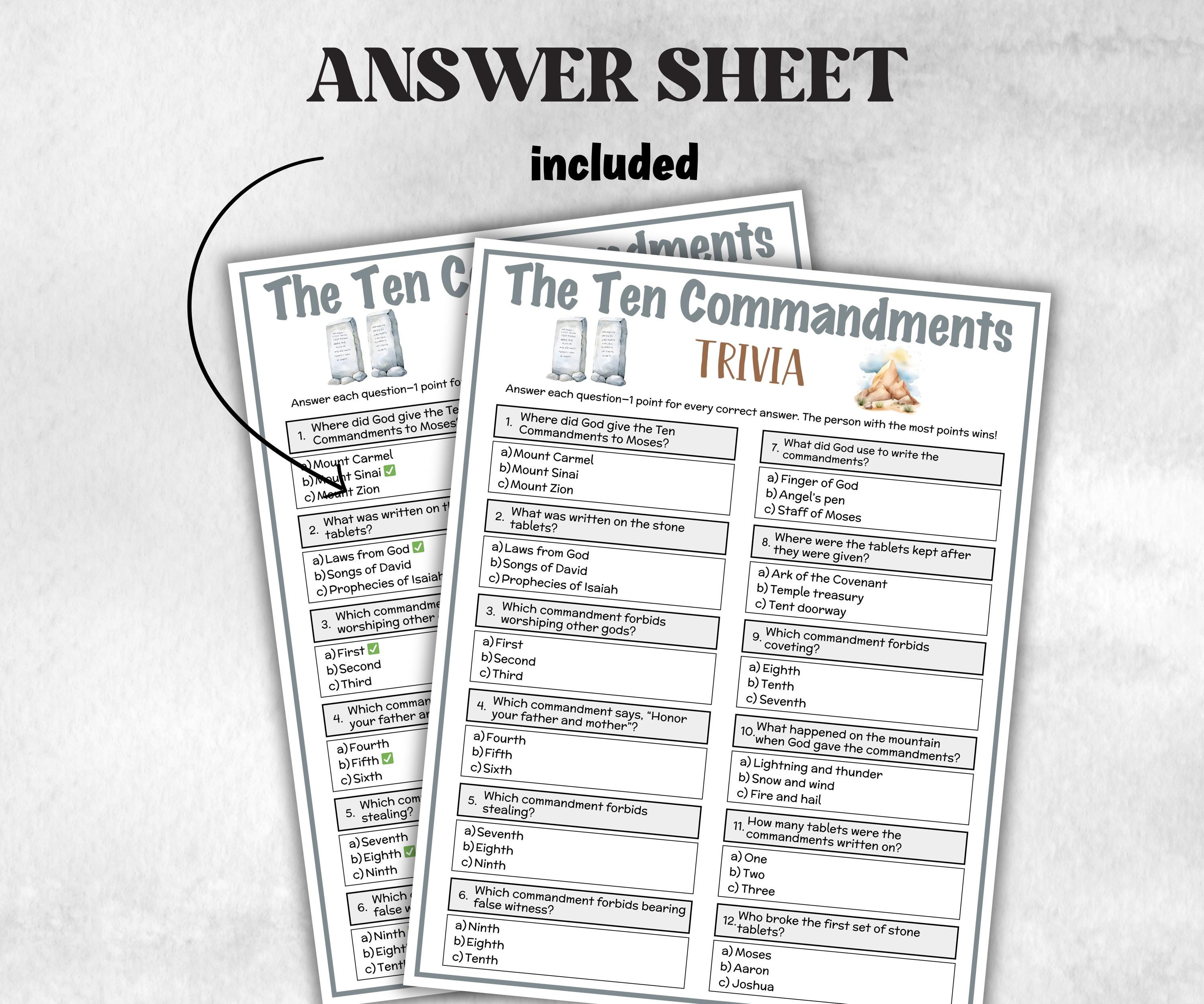 The ten commandments Printable Trivia for kid, Old Testament Activity, Classroom Christmas, Church Fundraiser, Adult Teen church Icebreaker-Office Supplies -TheHustlingCatLady-Party Games