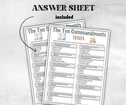 The ten commandments Printable Trivia for kid, Old Testament Activity, Classroom Christmas, Church Fundraiser, Adult Teen church Icebreaker-Office Supplies -TheHustlingCatLady-Party Games