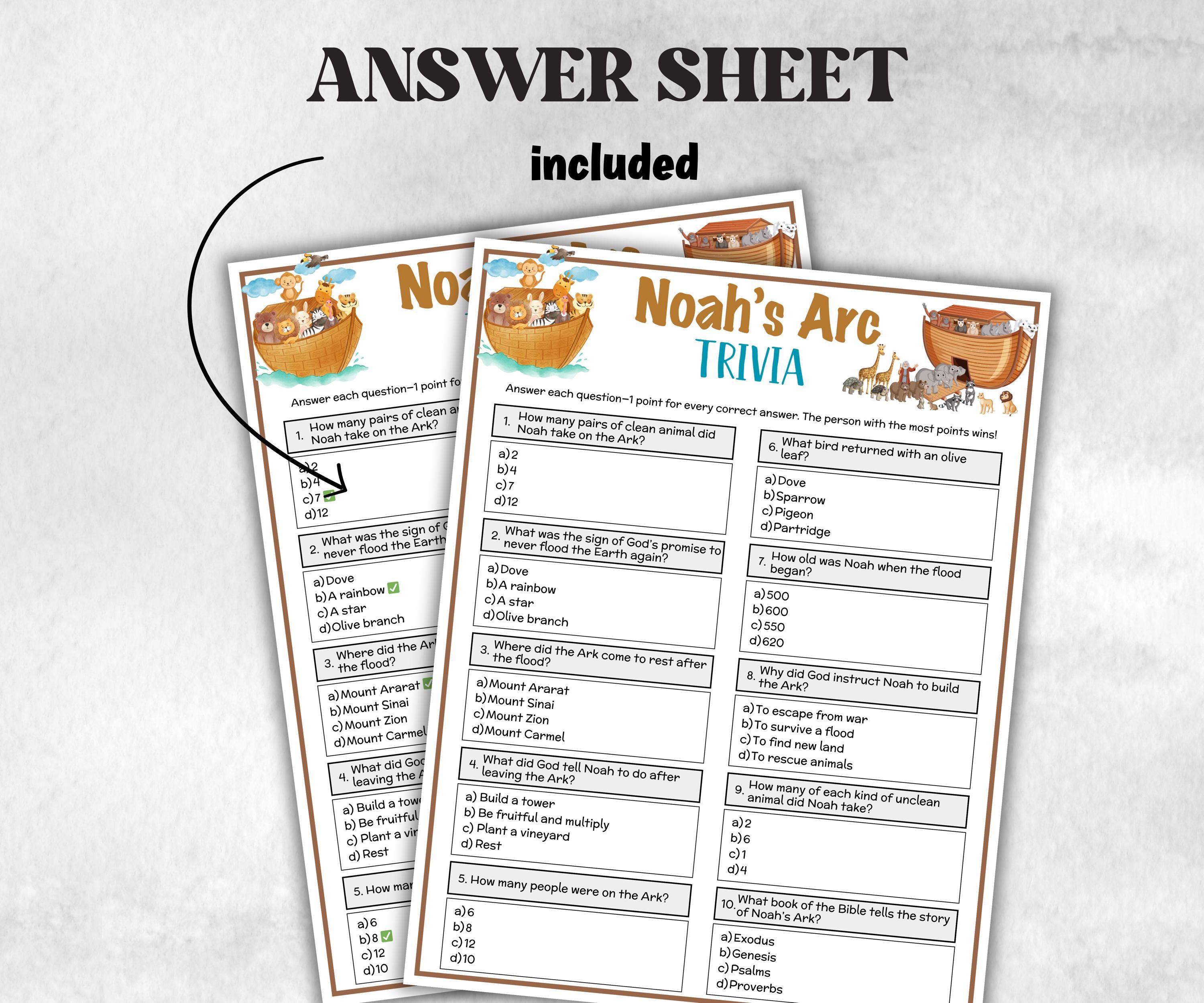 Noah's Arc Printable Trivia for kid, Old Testament Activity, Classroom Christmas, Church Fundraiser game, Adult Teen church Icebreaker game-Office Supplies -TheHustlingCatLady-Party Games