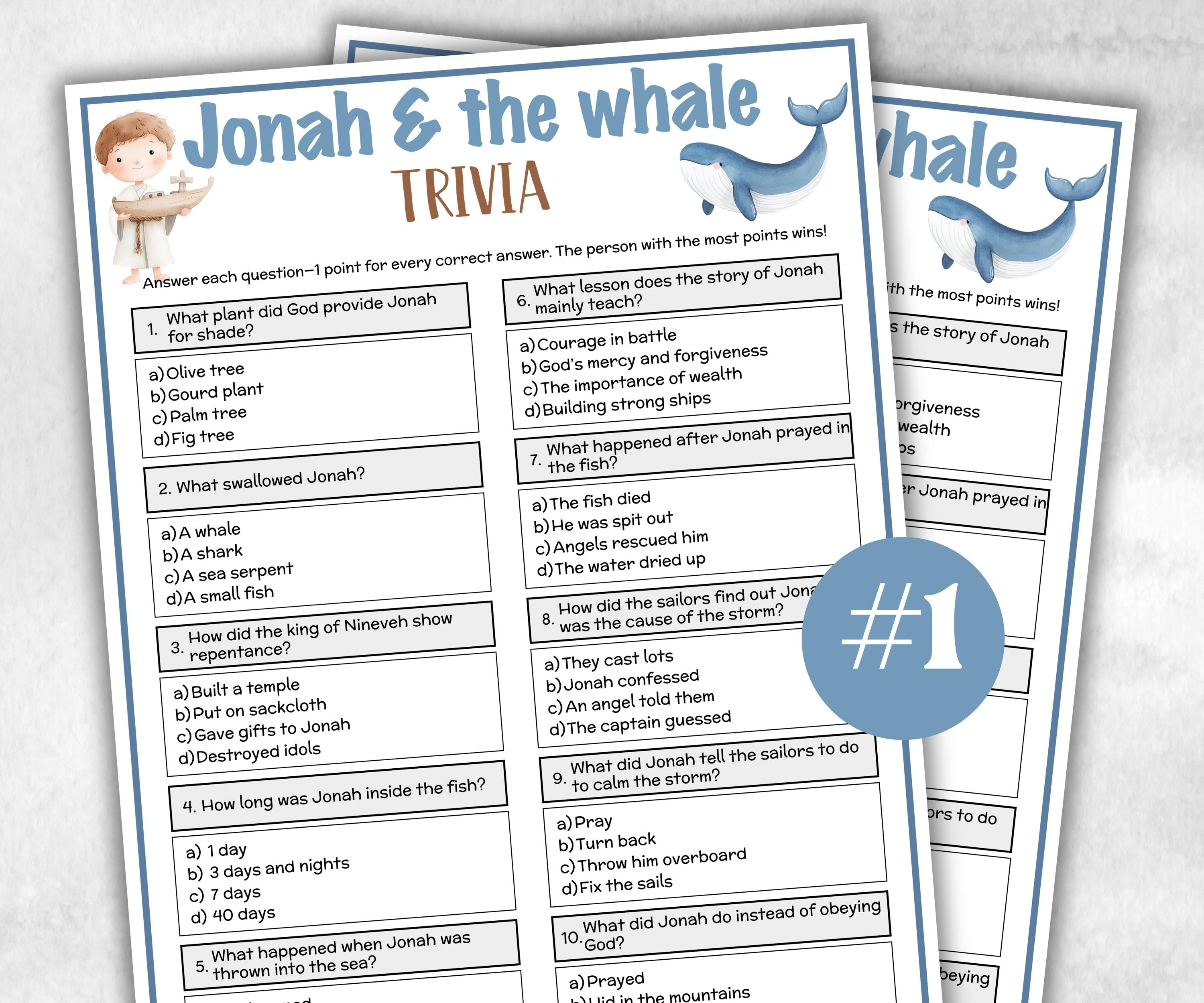 Jonah and the whale Printable Trivia for kid, Old Testament Activity, Classroom Christmas, Church Fundraiser, Adult Teen church Icebreaker-Office Supplies -TheHustlingCatLady-Party Games