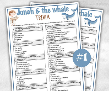 Jonah and the whale Printable Trivia for kid, Old Testament Activity, Classroom Christmas, Church Fundraiser, Adult Teen church Icebreaker-Office Supplies -TheHustlingCatLady-Party Games